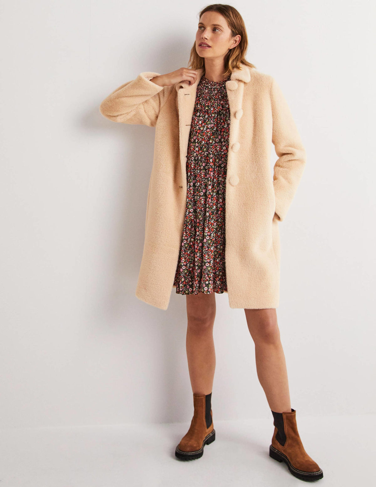Manteau en fausse fourrure à col-Couleur naturelle - Image 4