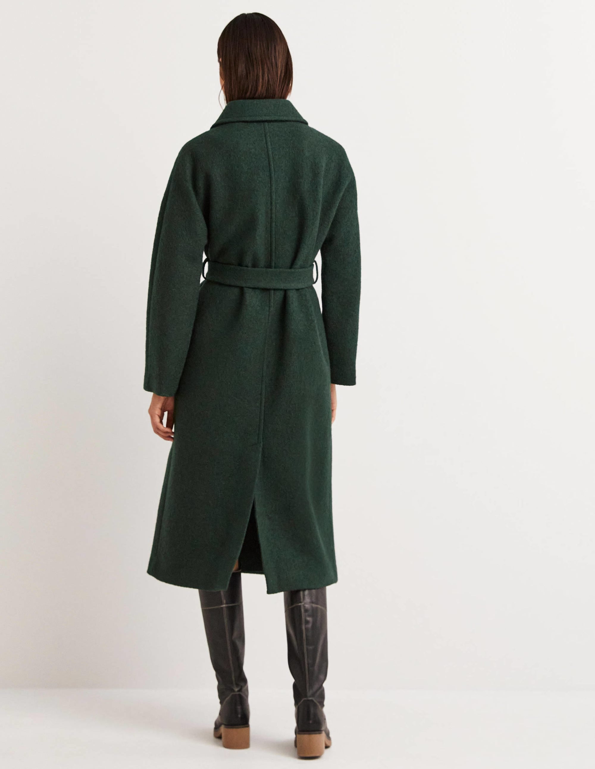 Strukturierter Maxi-Wollmantel mit Gürtel-Tannengrün - Image 3