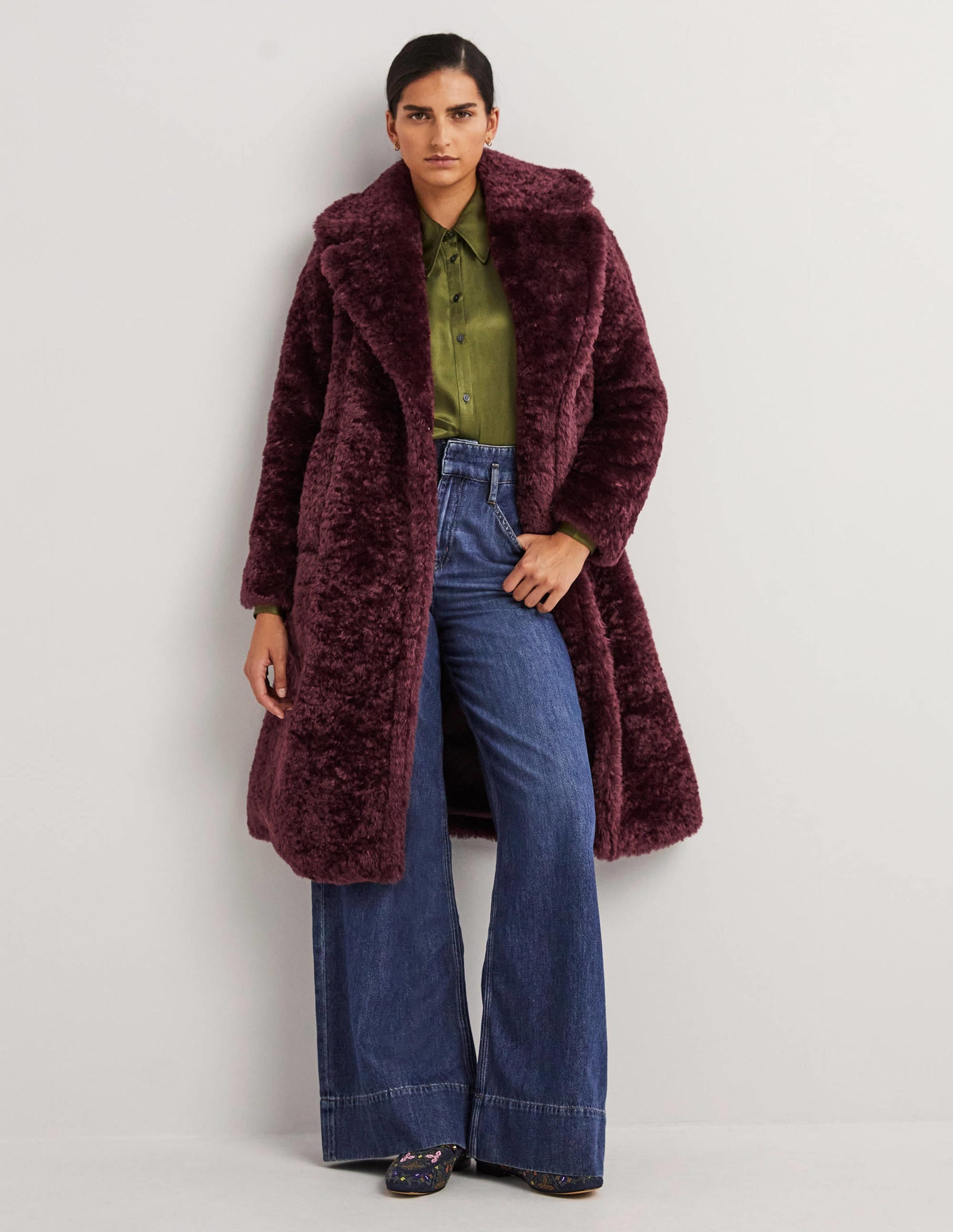 Manteau long en teddy-Figue - Image 1