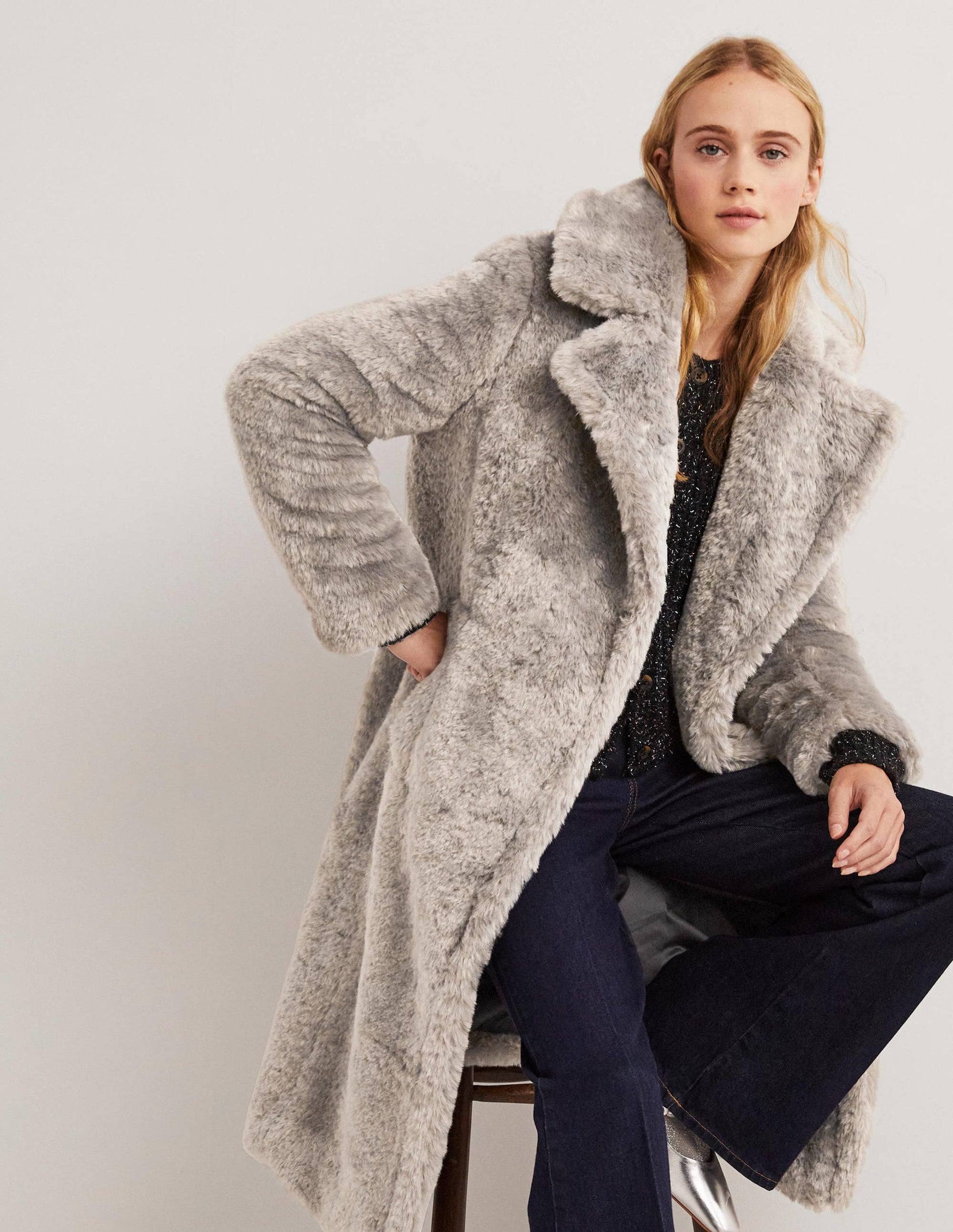 Manteau long en teddy-Anthracite-4