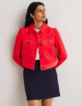 Veste courte en velours côtelé-Rouge tarte aux fraises