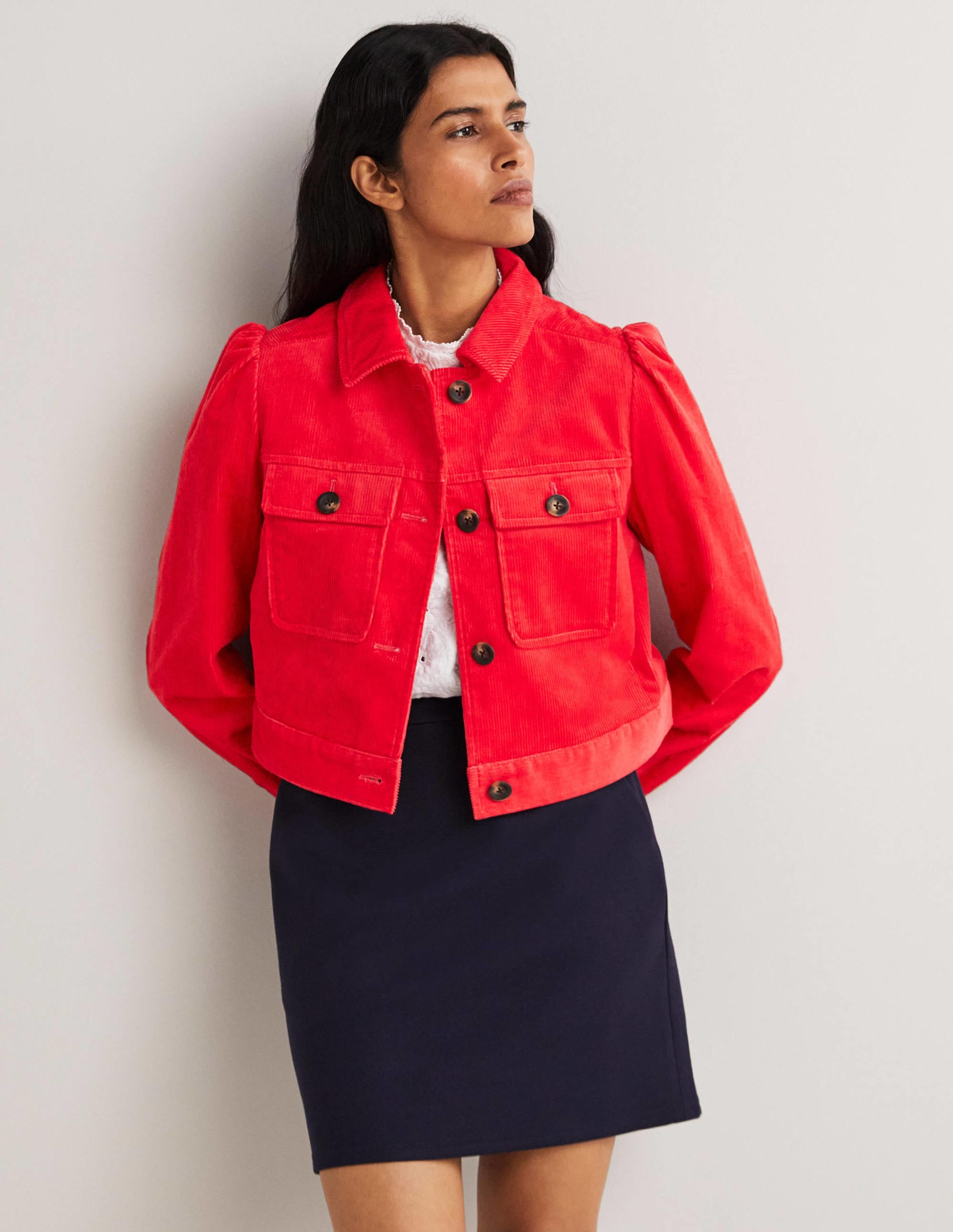 Veste courte en velours côtelé-Rouge tarte aux fraises - Image 1