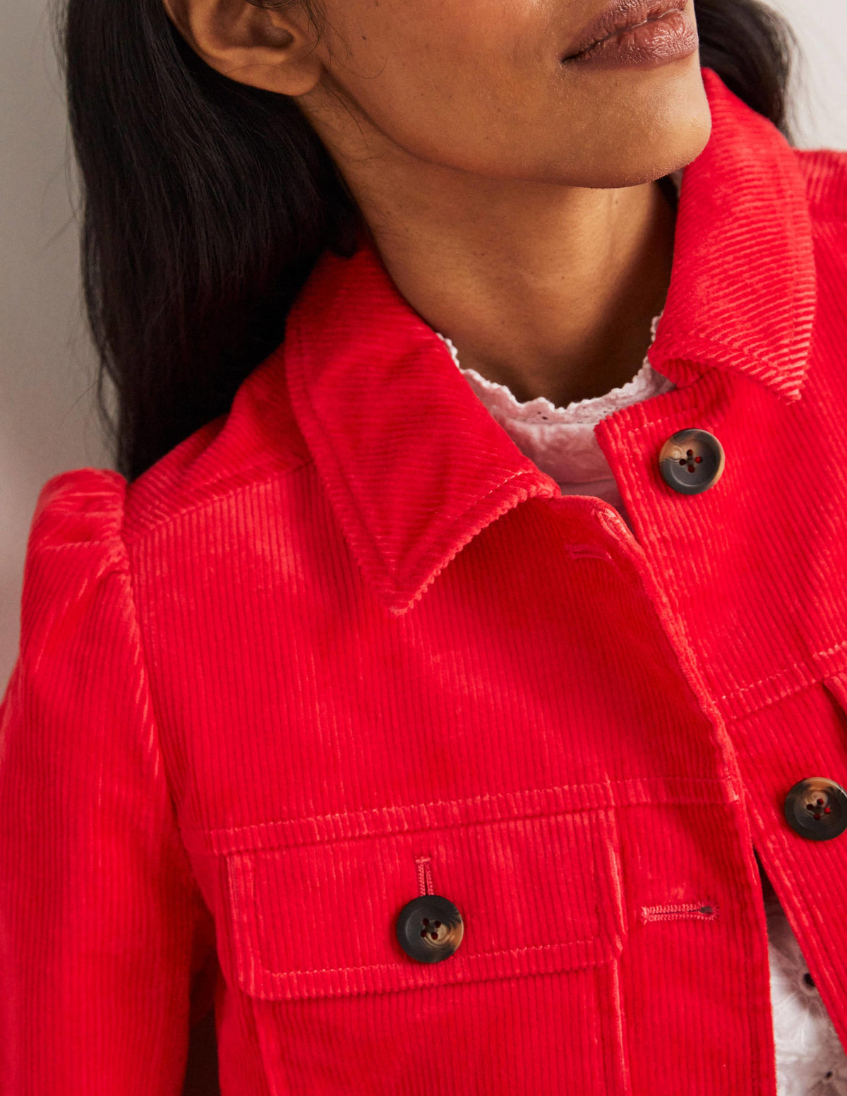 Veste courte en velours côtelé-Rouge tarte aux fraises - Image 2