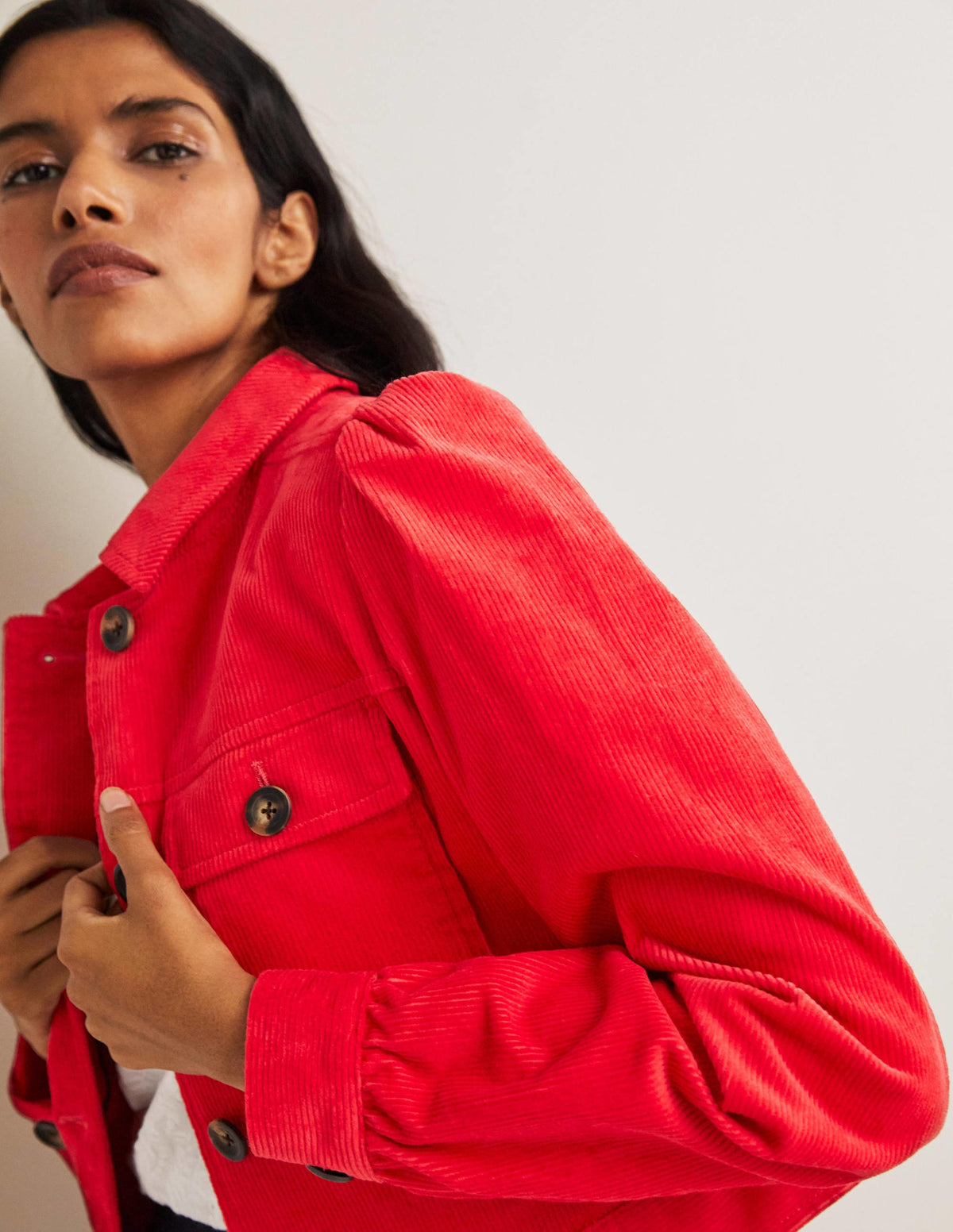Veste courte en velours côtelé-Rouge tarte aux fraises - Image 4