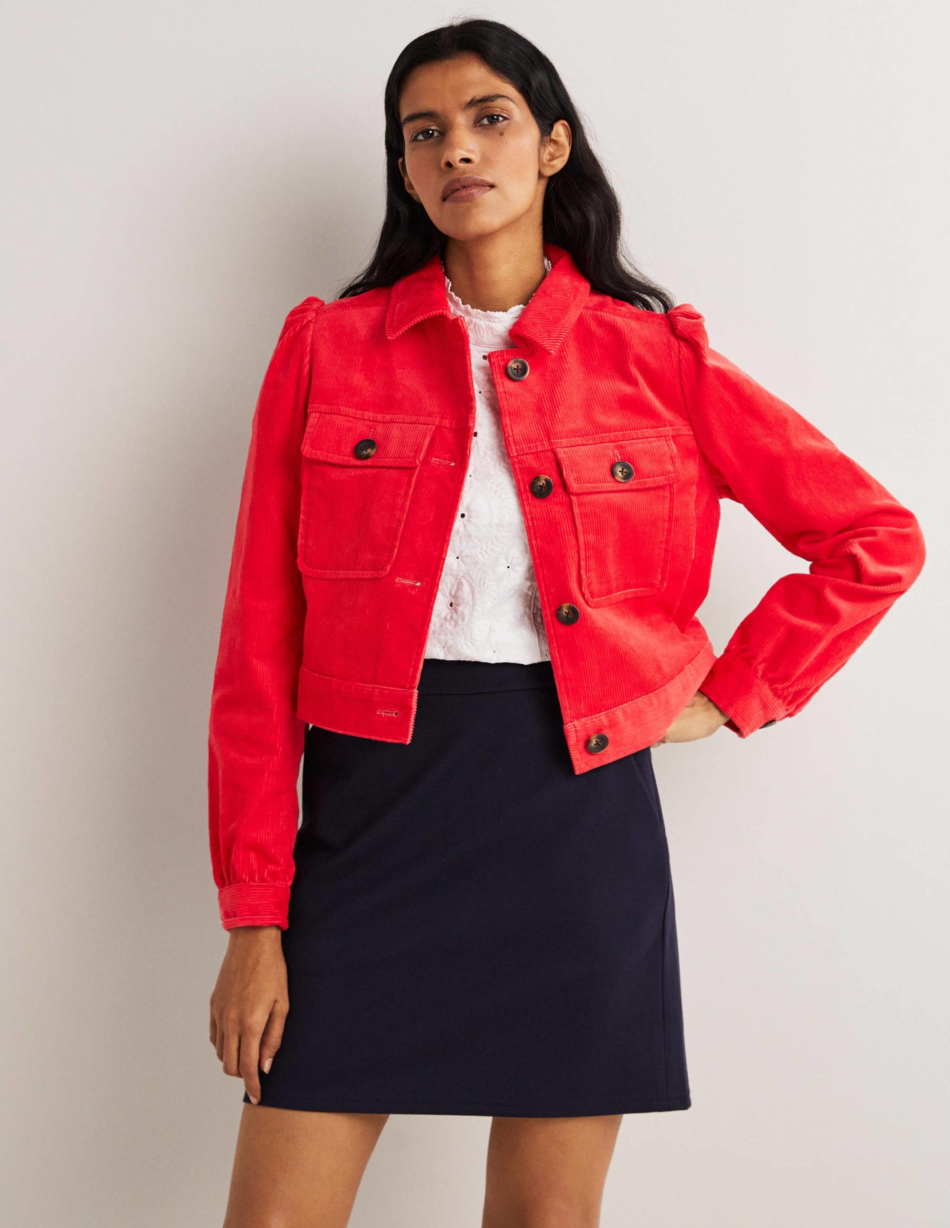 Veste courte en velours côtelé-Rouge tarte aux fraises-5
