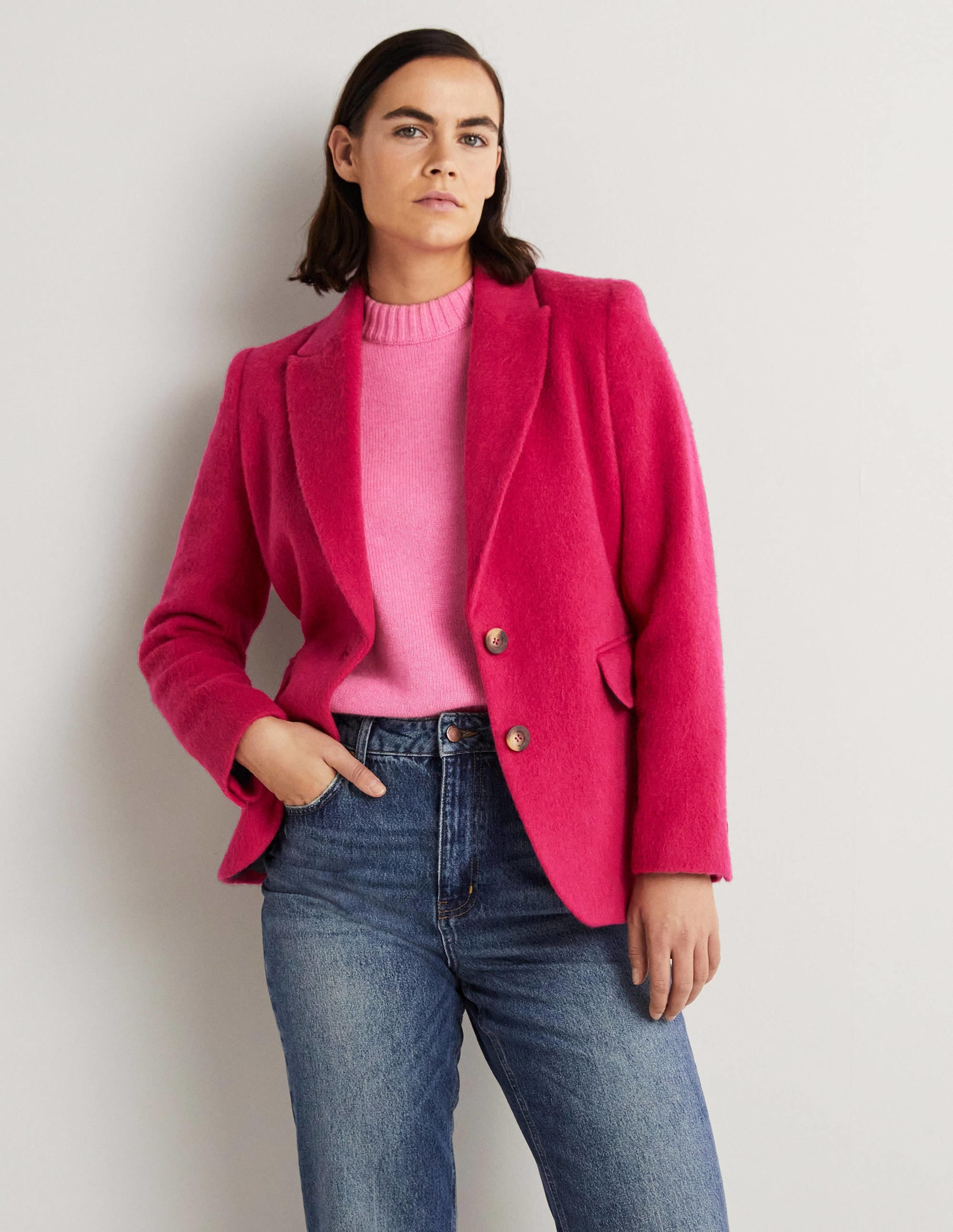 Blazer aus Wolle mit gezeichnetem Muster-Rosa - Image 1