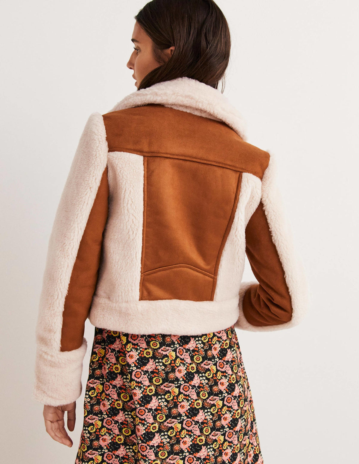 Bikerjacke mit Lammfellimitat-Haselnussbraun, Lammfell - Image 3