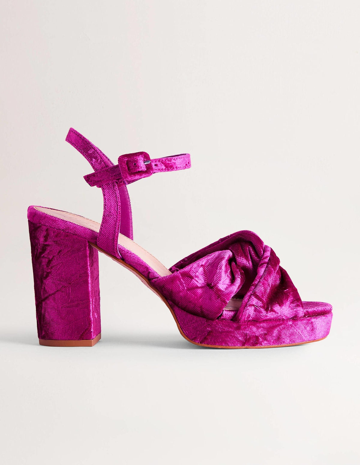 Chaussures compensées avec devant torsadé-Velours rose frappé - Image 1