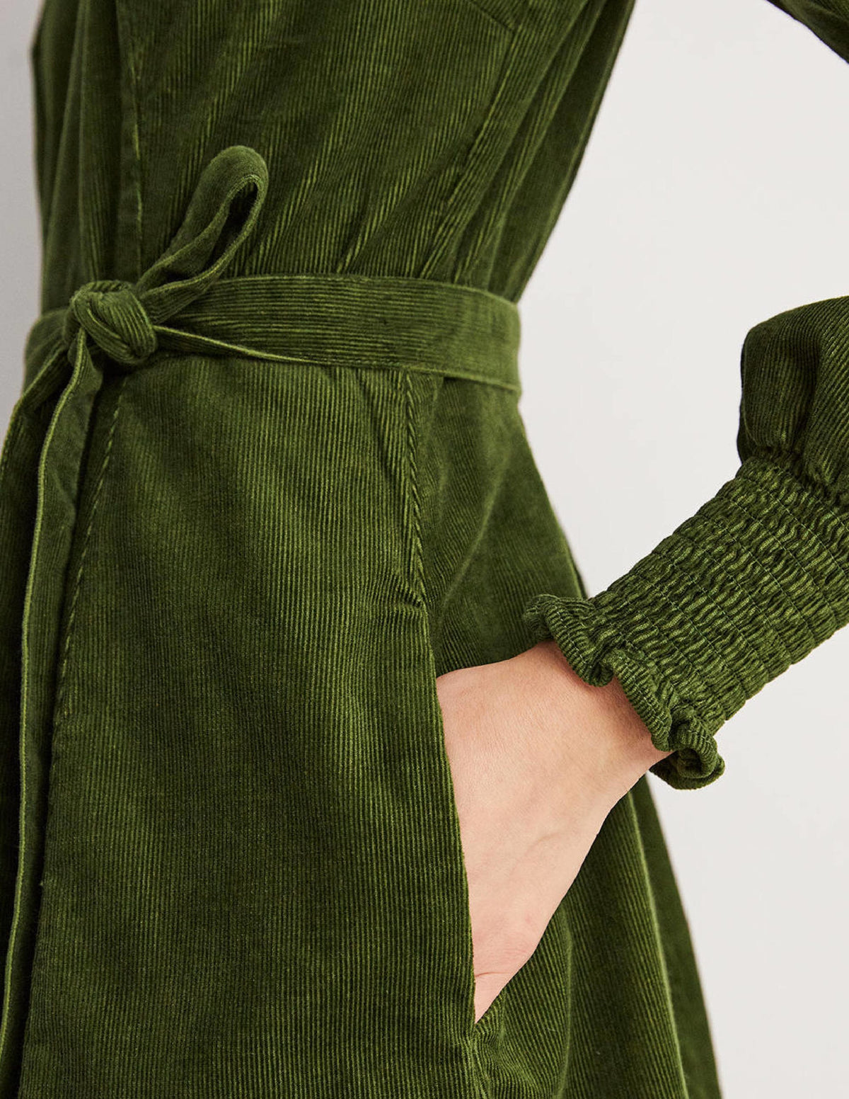 Cordkleid mit gesmokten Bündchen-Kohlgrün-2