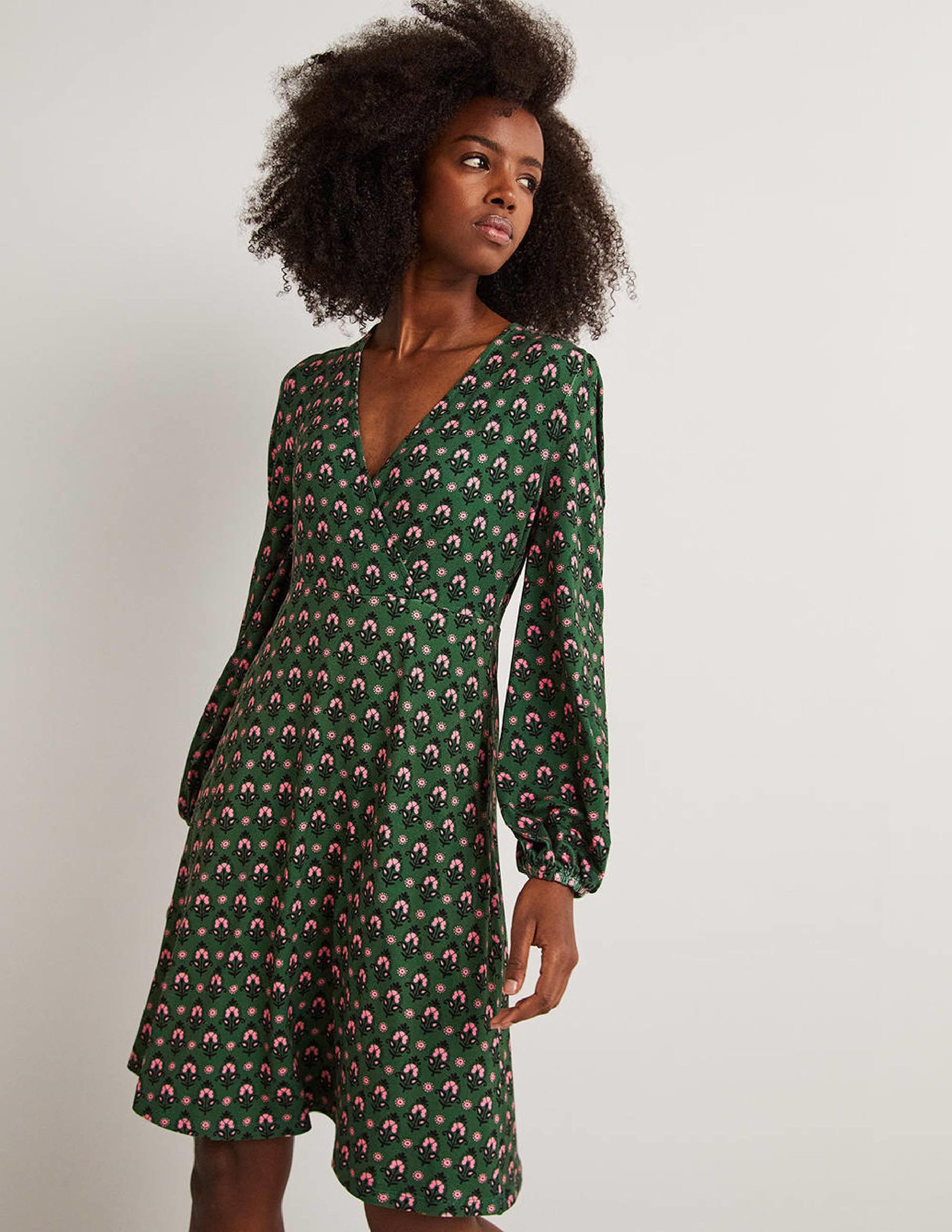 Robe à effet portefeuille fixe en jersey-Vert chasseur, motif Tapestry Bud - Image 4