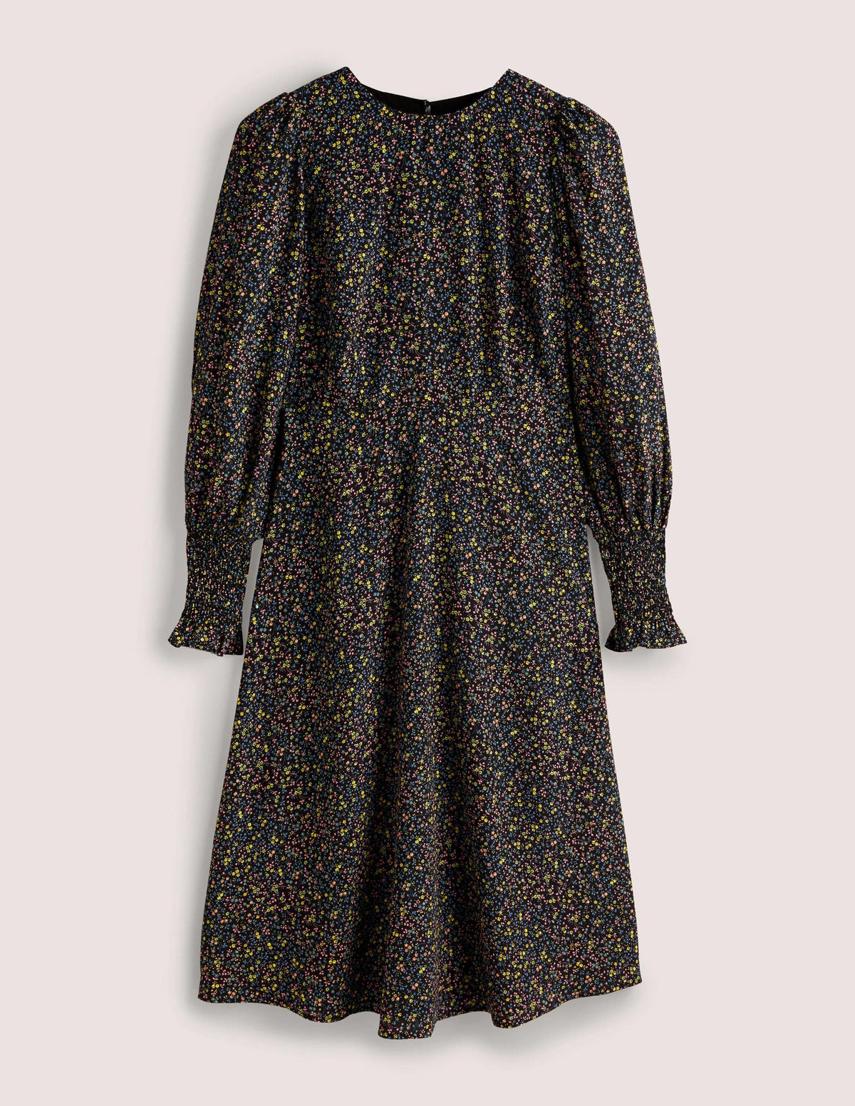 Midikleid mit gesmokten Bündchen-Schwarz, Wildranke - Image 5