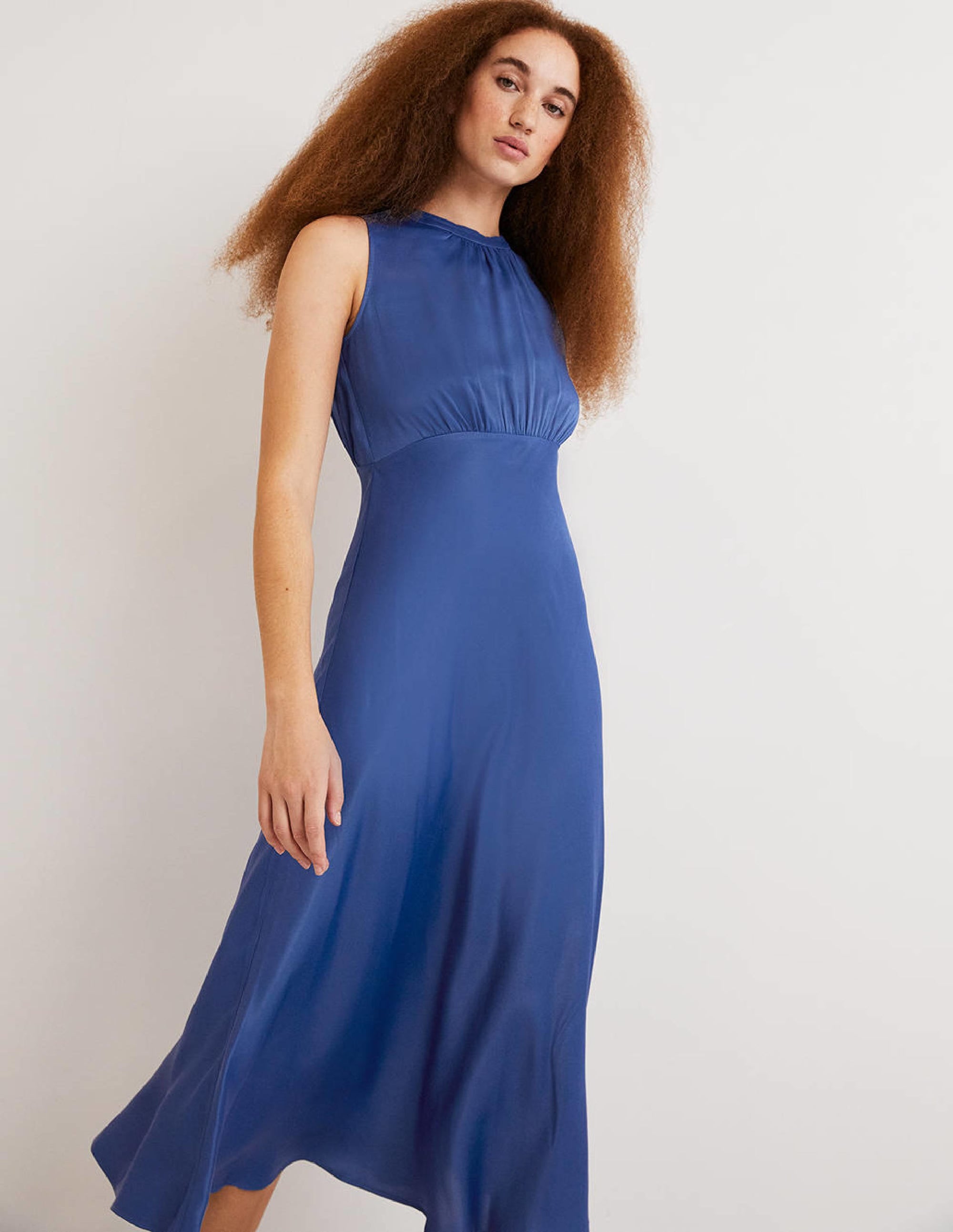 Blue Bias-cut Satin Midi Dress-Meerblau - Image 1