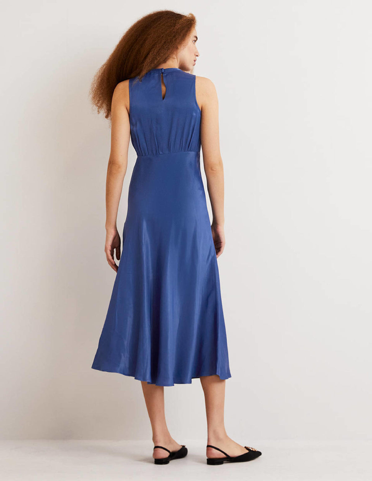Blue Bias-cut Satin Midi Dress-Meerblau - Image 3