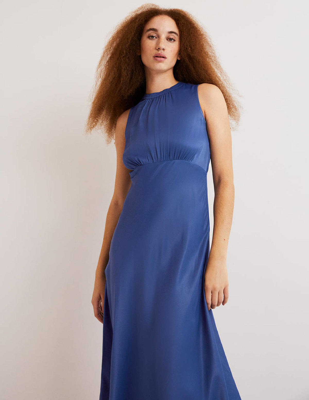 Blue Bias-cut Satin Midi Dress-Meerblau - Image 5