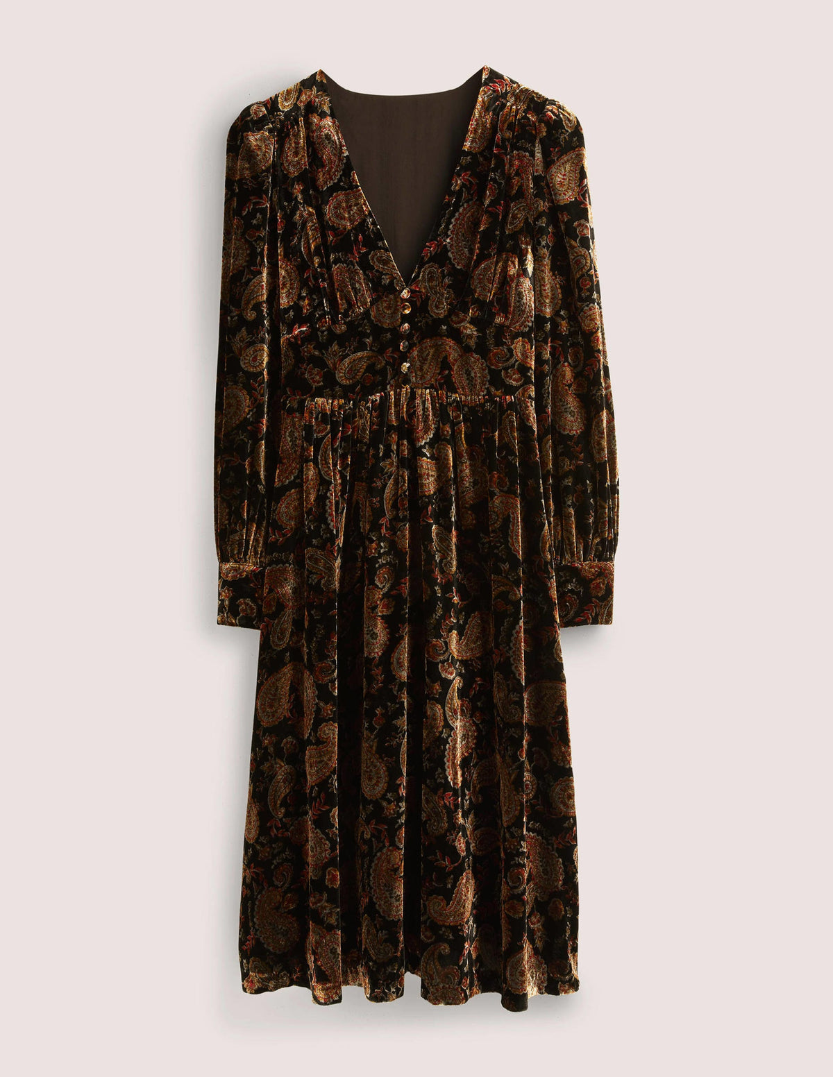 Black Paisley Velvet Midi Party Dress-Schwarz, Paisleymuster - Image 5