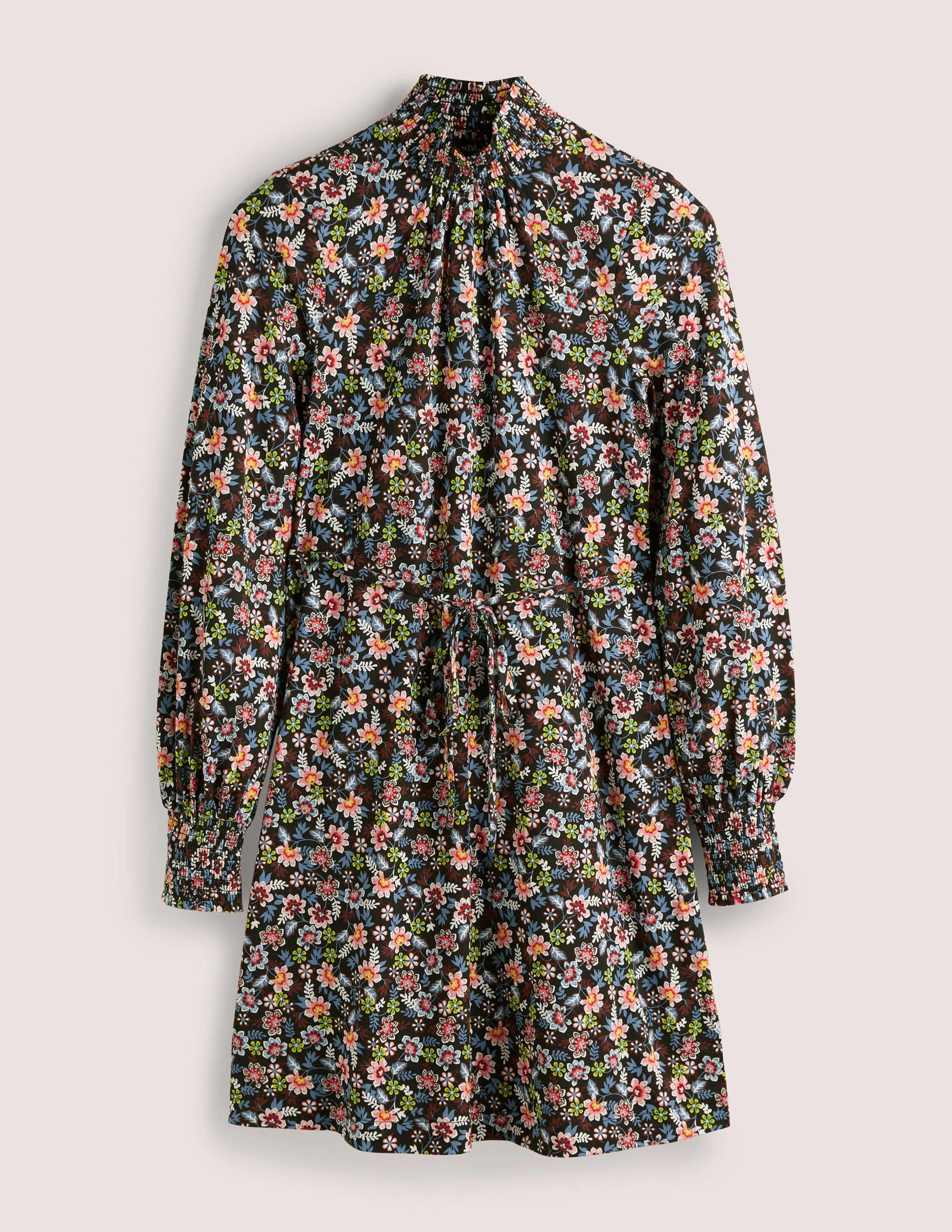 Black Floral High-Neck Shift Dress-Noir, motif Opulent Leaf - Image 6