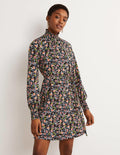 Black Floral High-Neck Shift Dress-Noir, motif Opulent Leaf