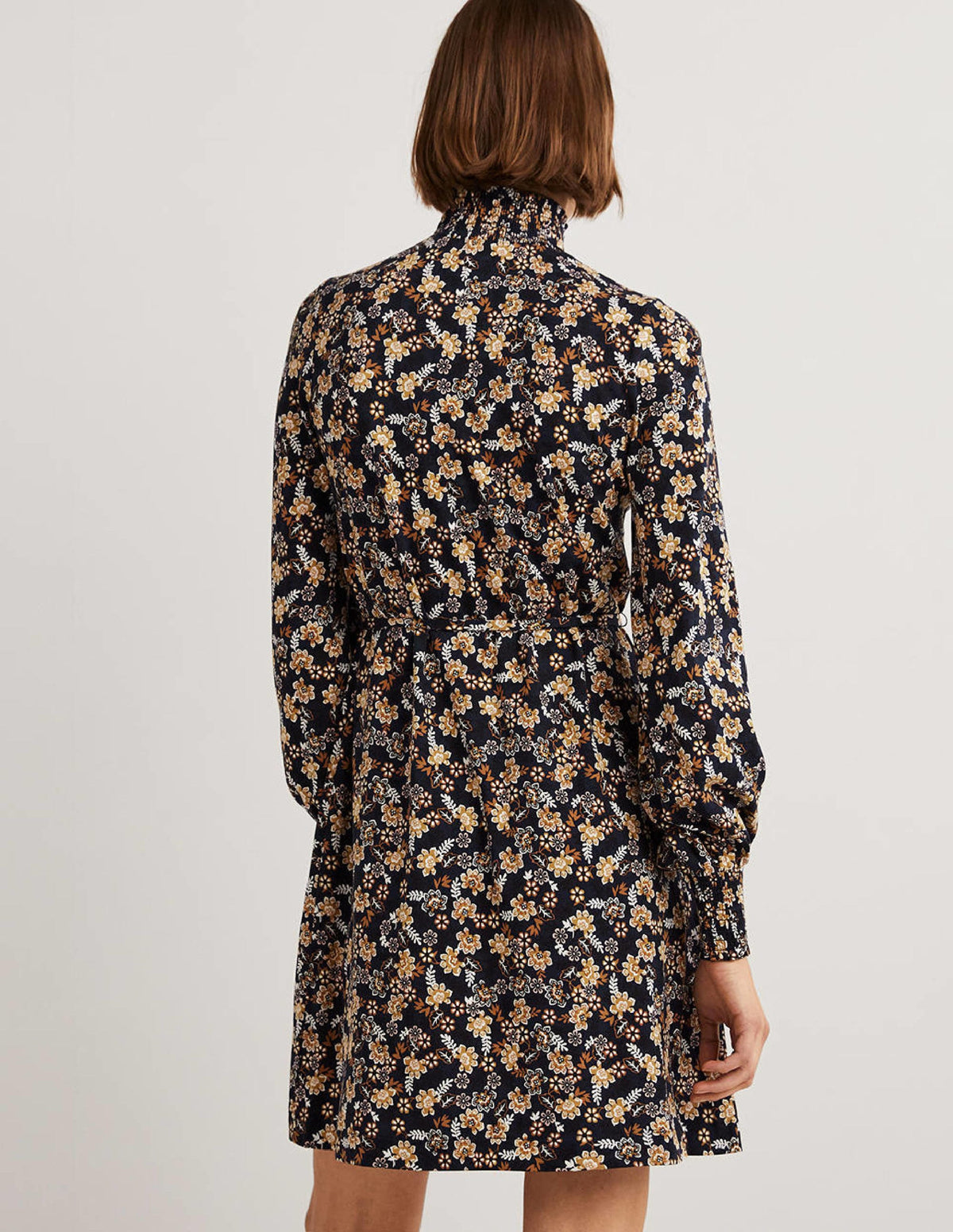 Navy Floral High-Neck Shift Dress-Französisches Navy, Üppige Blätter - Image 3
