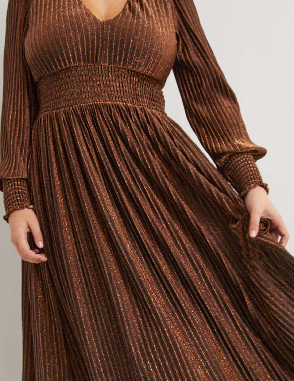 Metallic Brown Jersey Maxi Dress-Copper Metallic - Image 2
