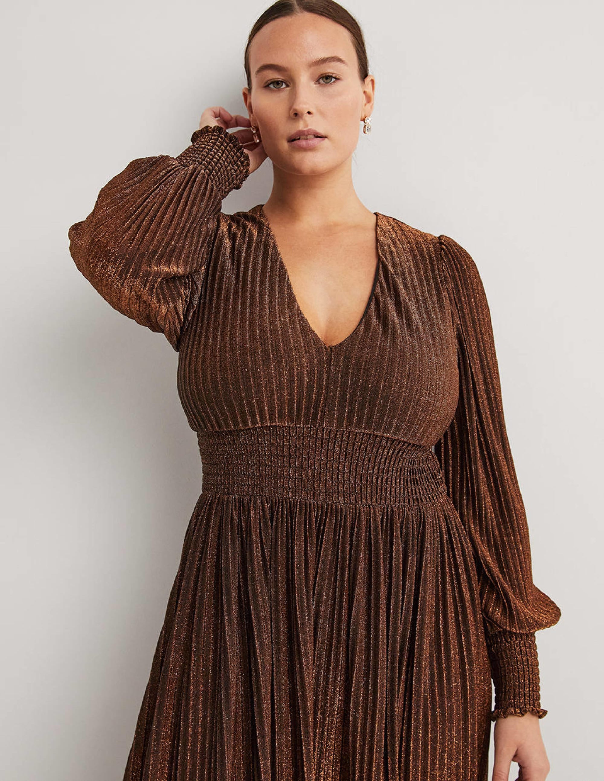 Metallic Brown Jersey Maxi Dress-Copper Metallic - Image 4