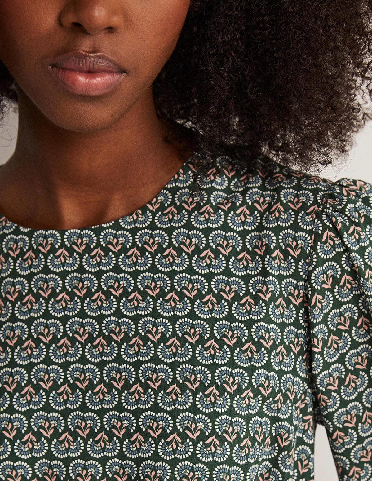 Robe col rond-Vert chasseur, motif Dandelion Pop-2