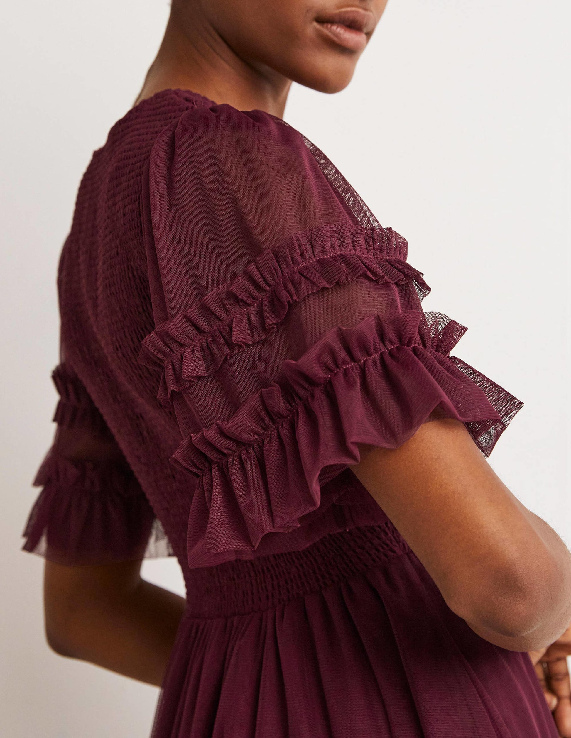 Mini-robe de fête en tulle à smocks-Rubis-2