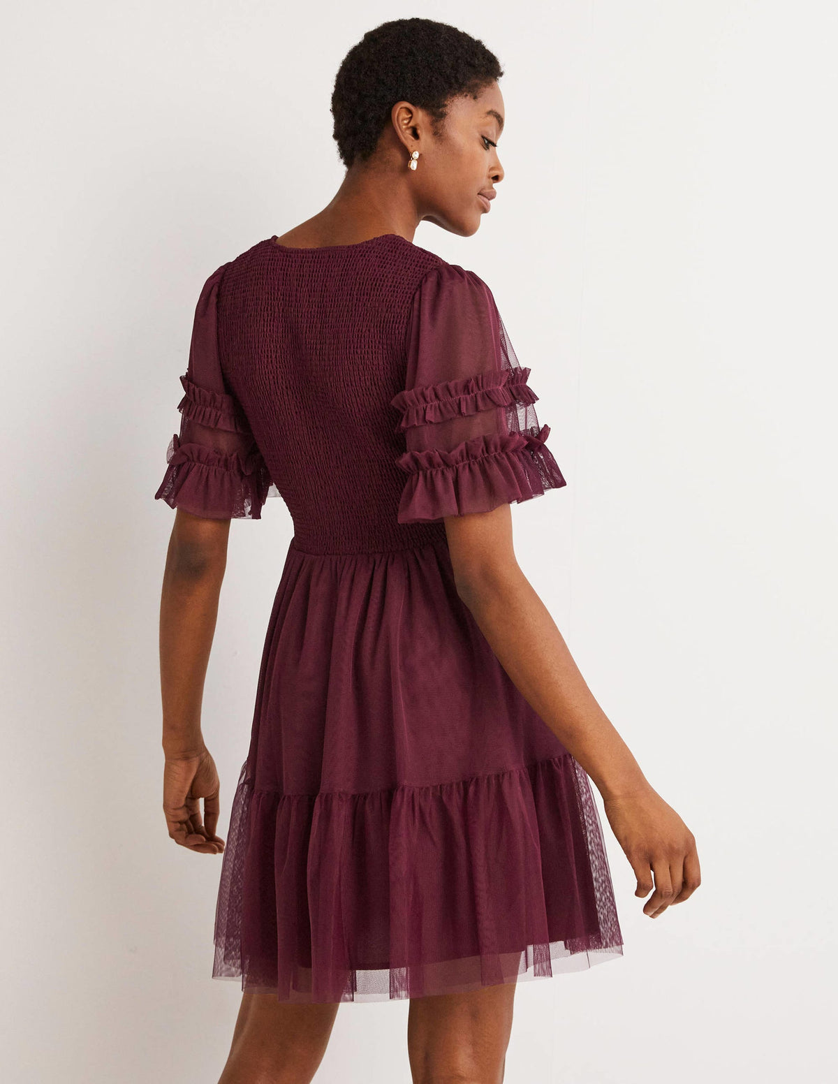 Mini-robe de fête en tulle à smocks-Rubis - Image 3
