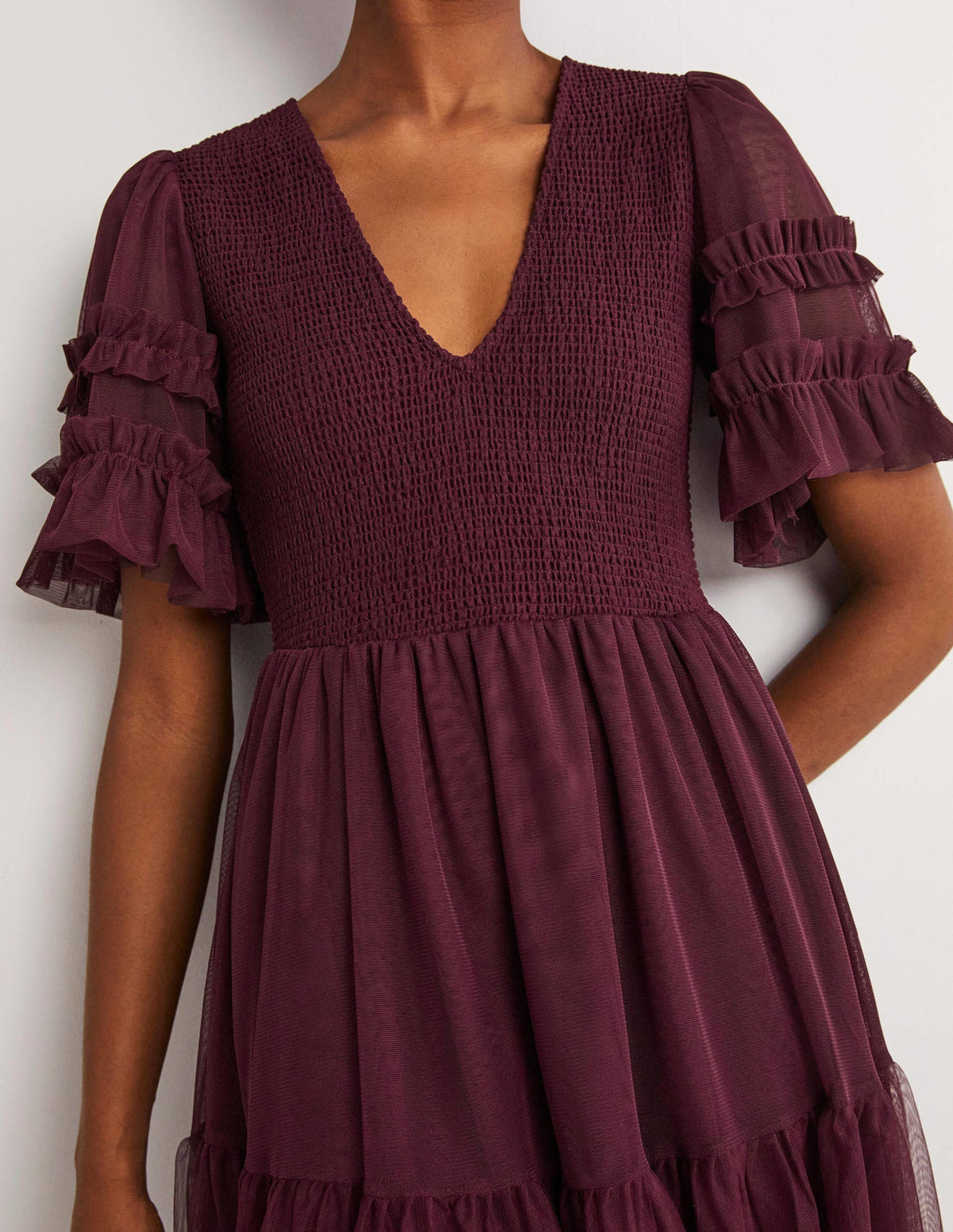 Mini-robe de fête en tulle à smocks-Rubis - Image 5