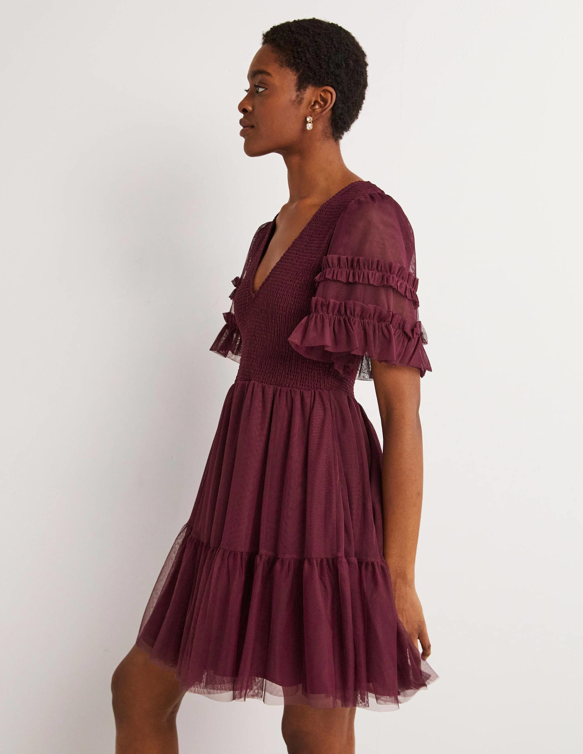Mini-robe de fête en tulle à smocks-Rubis - Image 6
