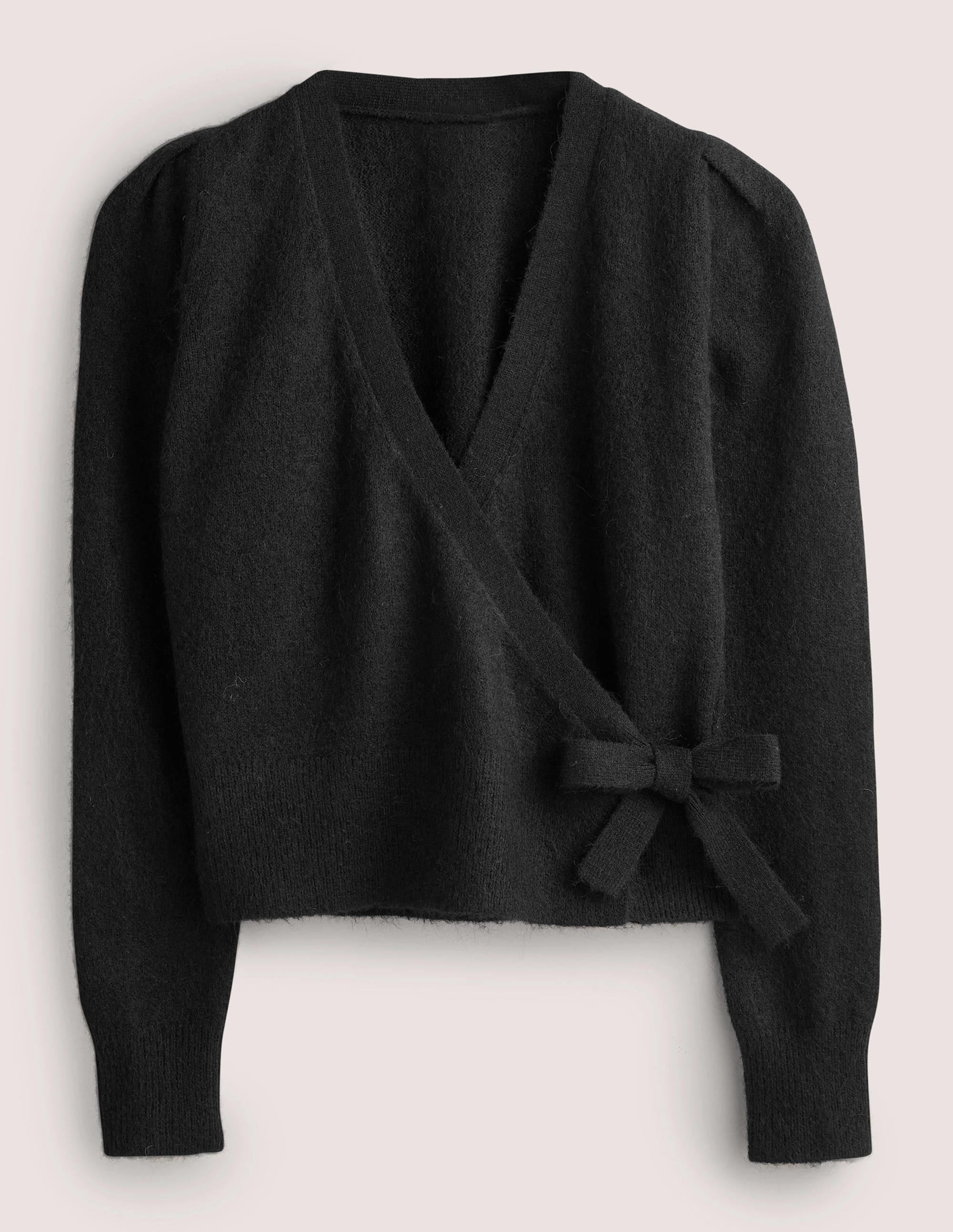 Flauschiger Wickel-Cardigan-Schwarz - Image 5