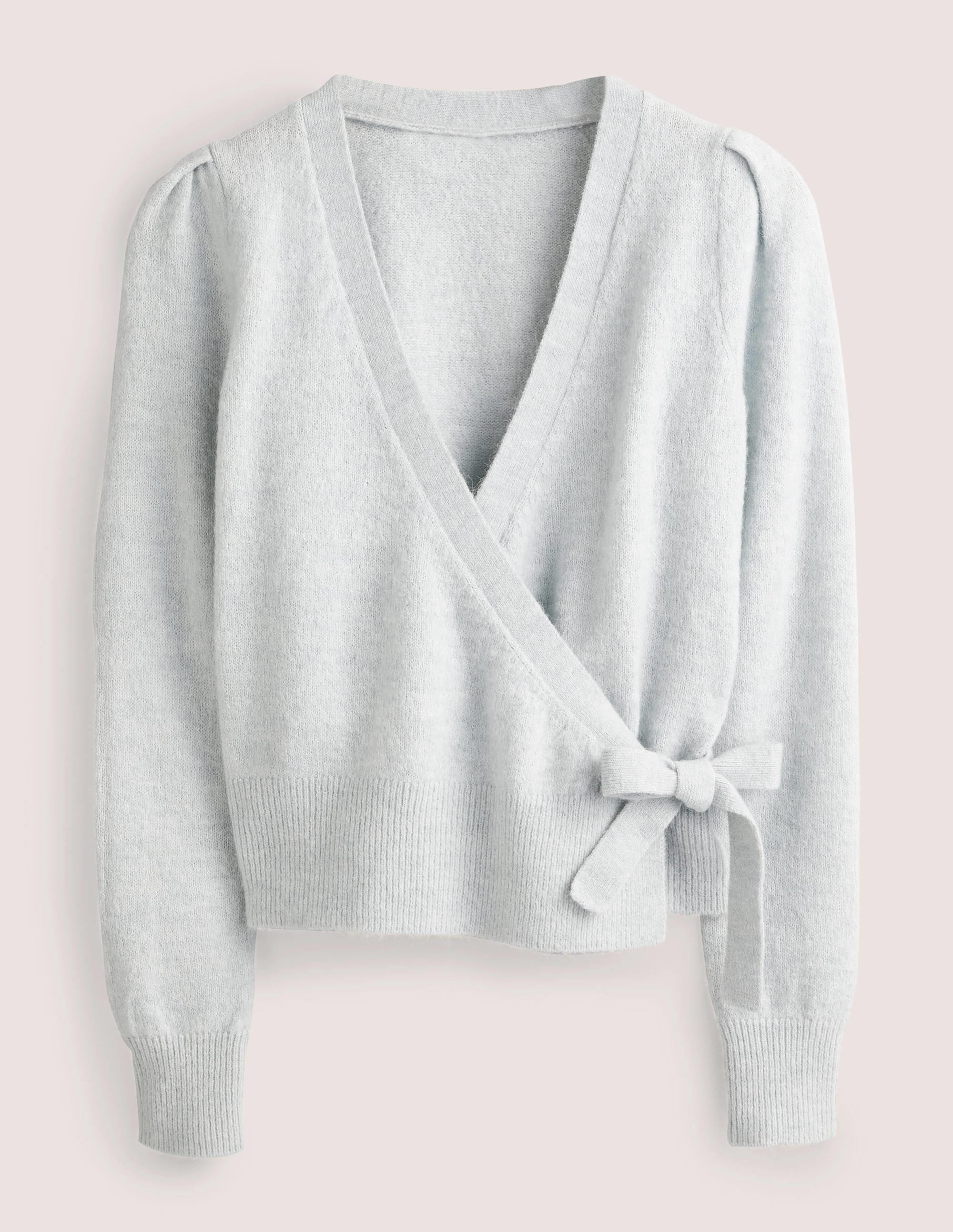 Flauschiger Wickel-Cardigan-Vintageblau Melange - Image 5