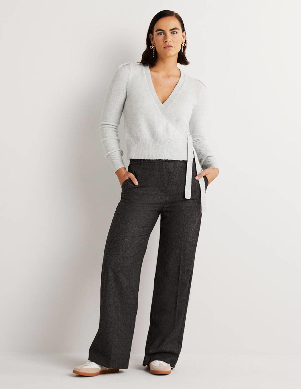 Flauschiger Wickel-Cardigan-Vintageblau Melange - Image 4