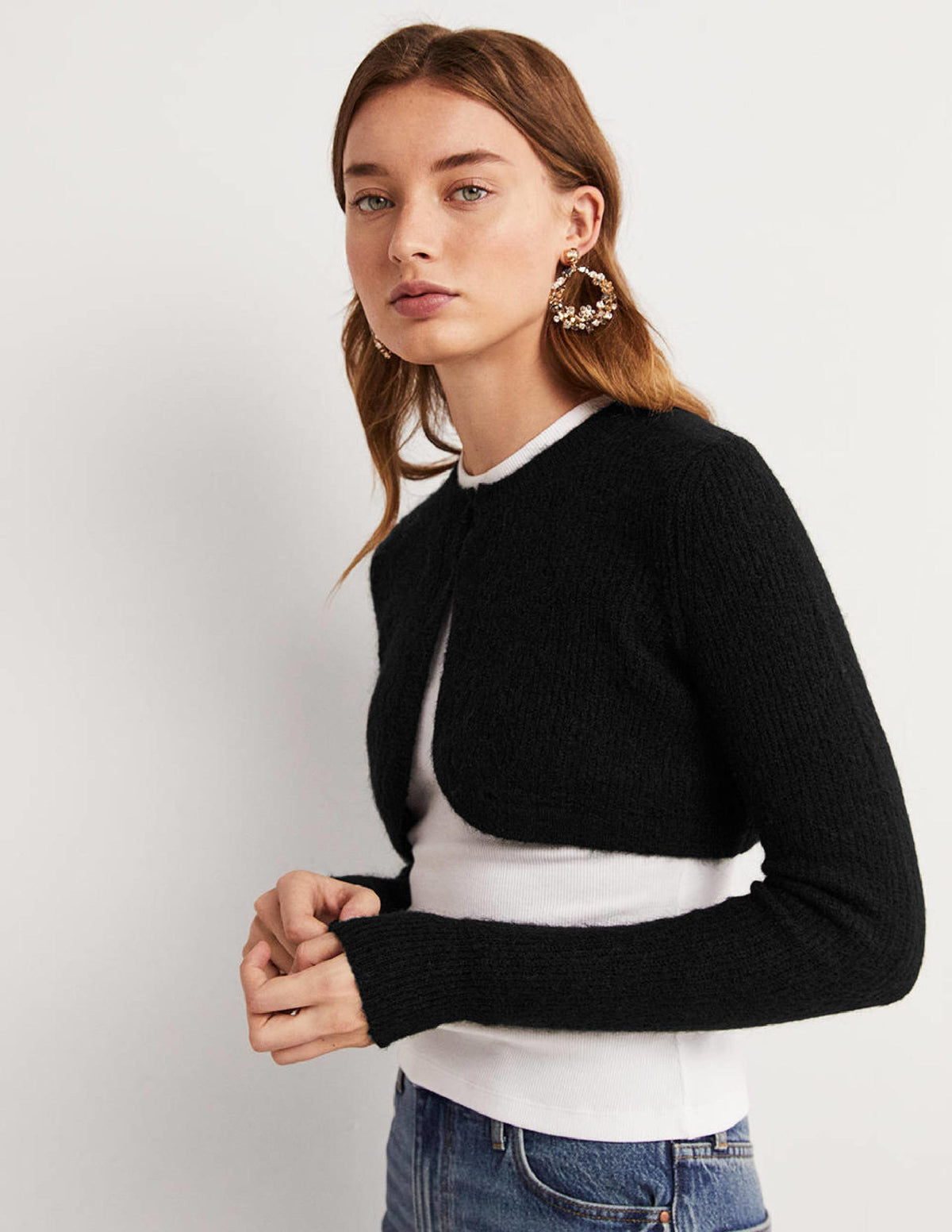 Rib Knit Bolero-Black - Image 5