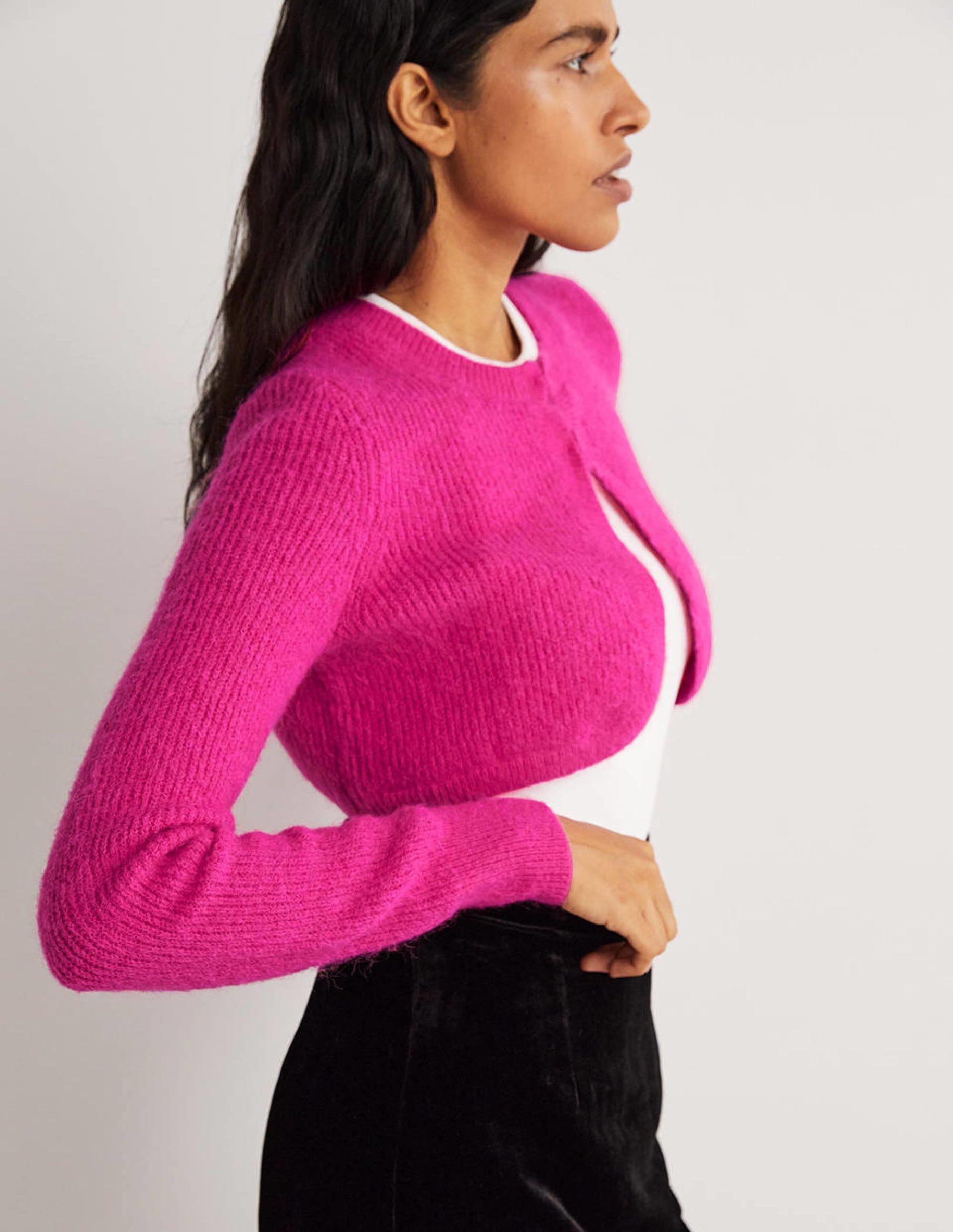 Boléro en maille côtelée-Rose pastèque sauvage - Image 1