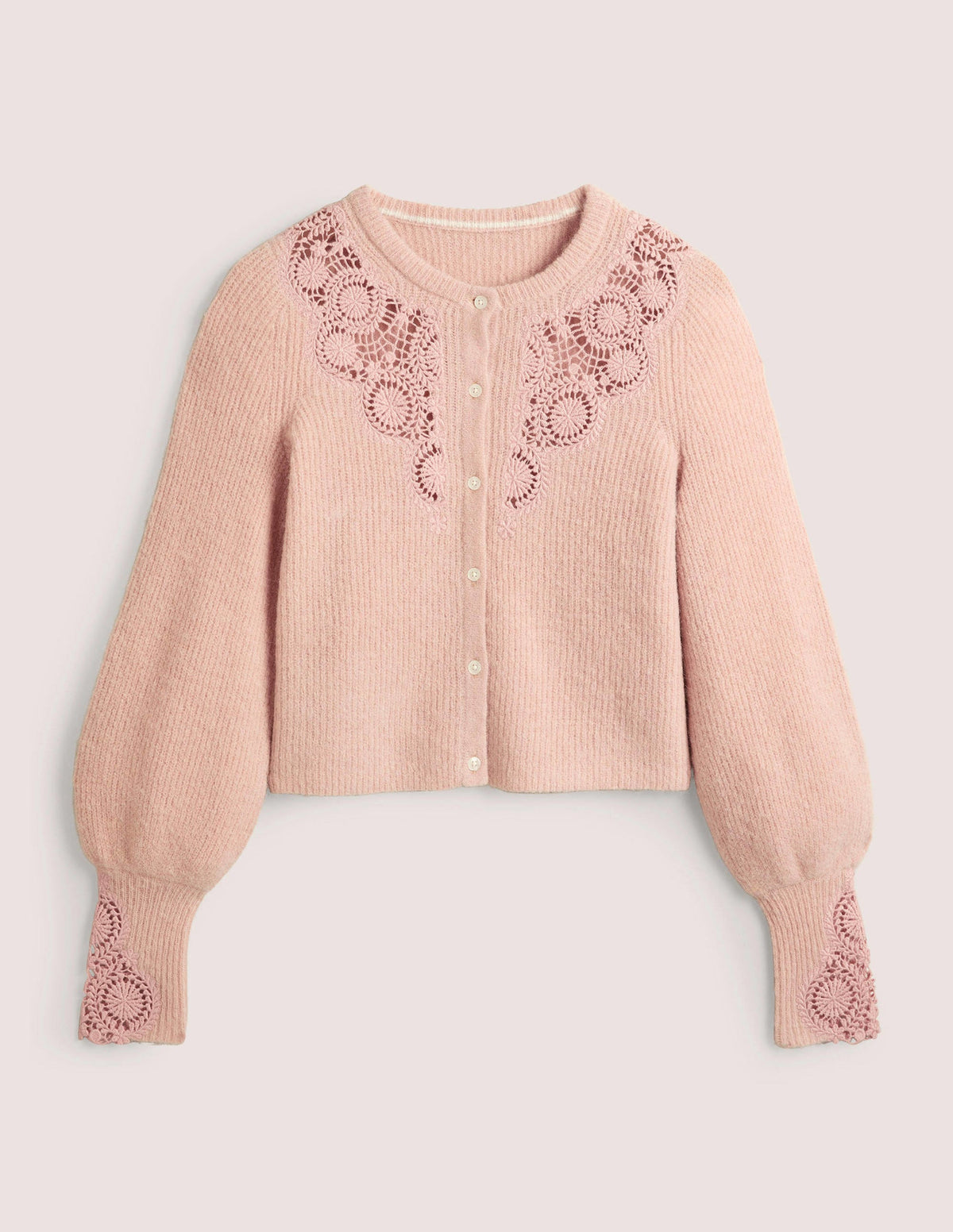 Flauschiger Cardigan mit Stickerei-Eisrosa, Stickerei-7