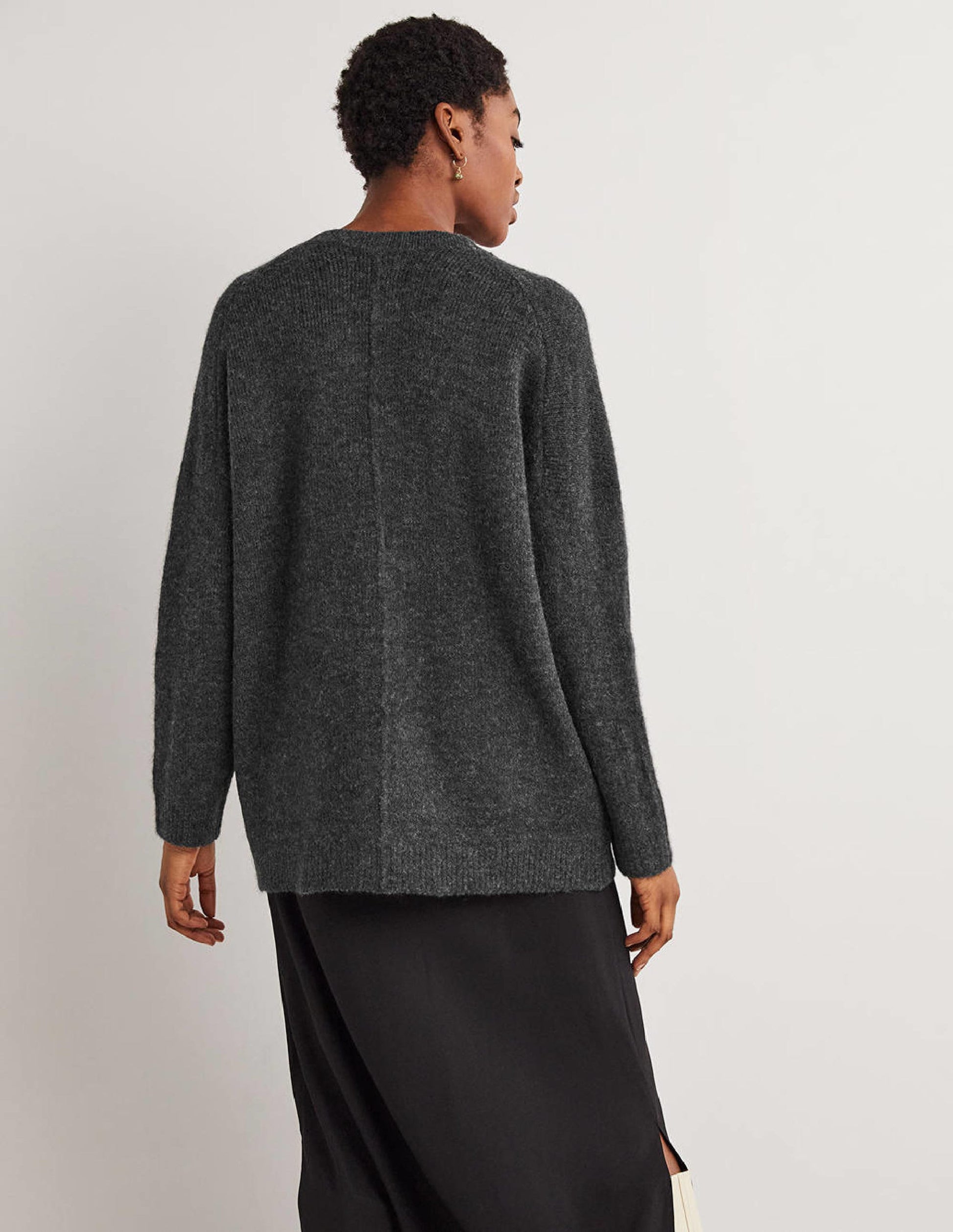 Long Fluffy Cardigan-Charcoal Melange-3