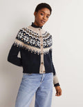 Gilet épais motif jacquard-Bleu marine, motif jacquard chinchilla
