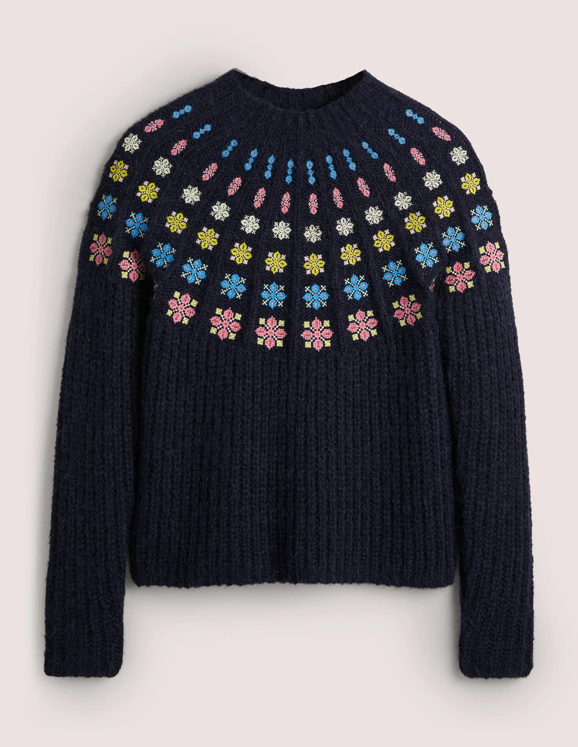 Flauschiger Pullover mit Stickerei-Navy/Bunt, Stickerei - Image 5