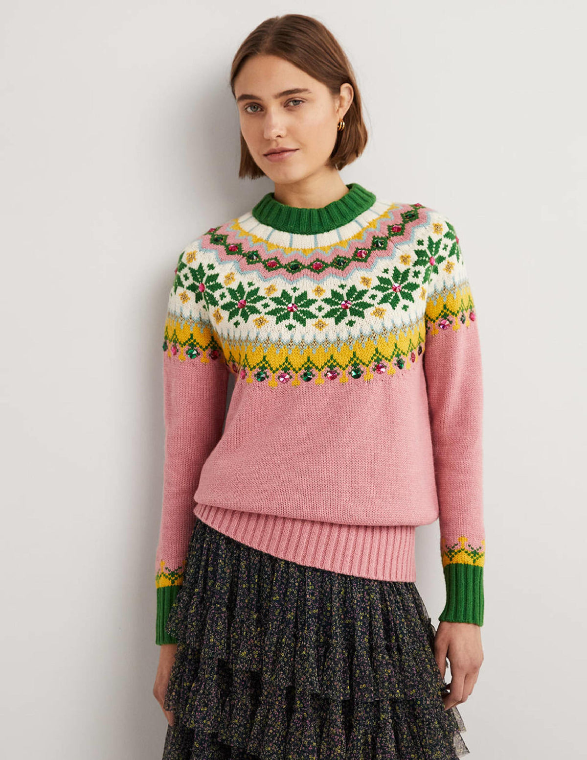 Verzierter Fair-Isle-Pullover-Rosa, Verziertes Fair-Isle-Muster - Image 1