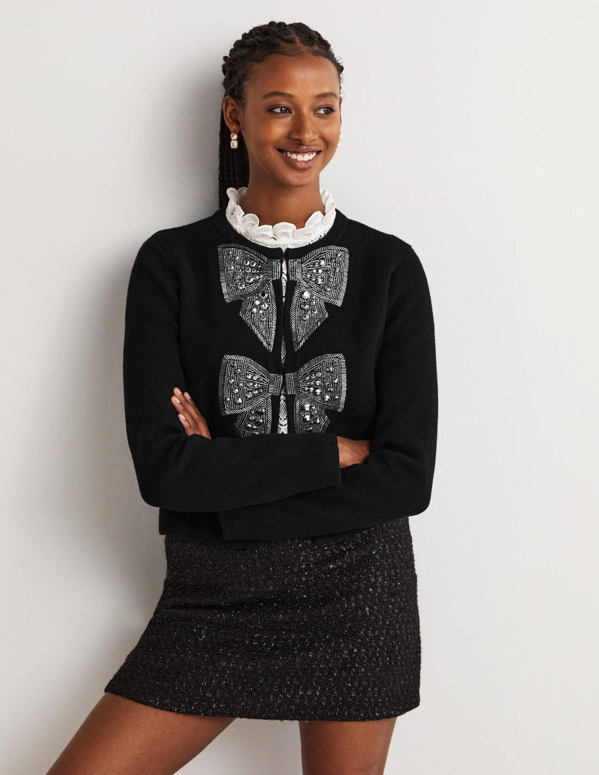 Embellished Knitted Jacket-Black, Embellished Bows-4