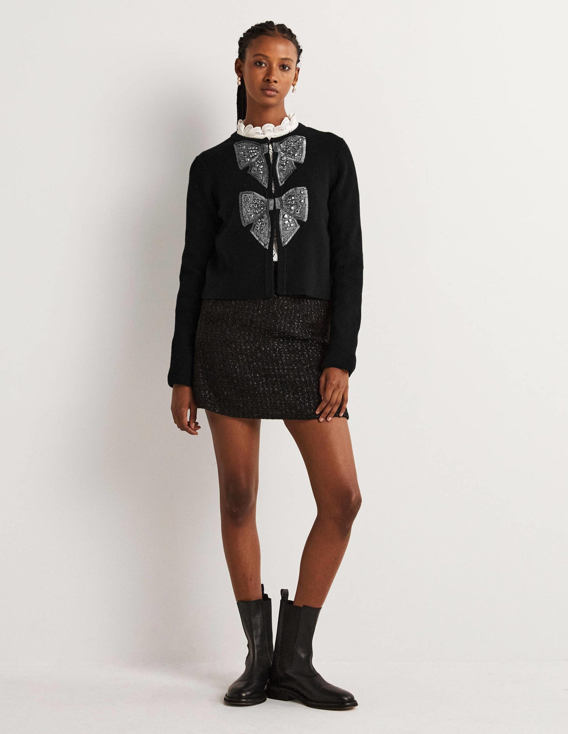Embellished Knitted Jacket-Black, Embellished Bows-6