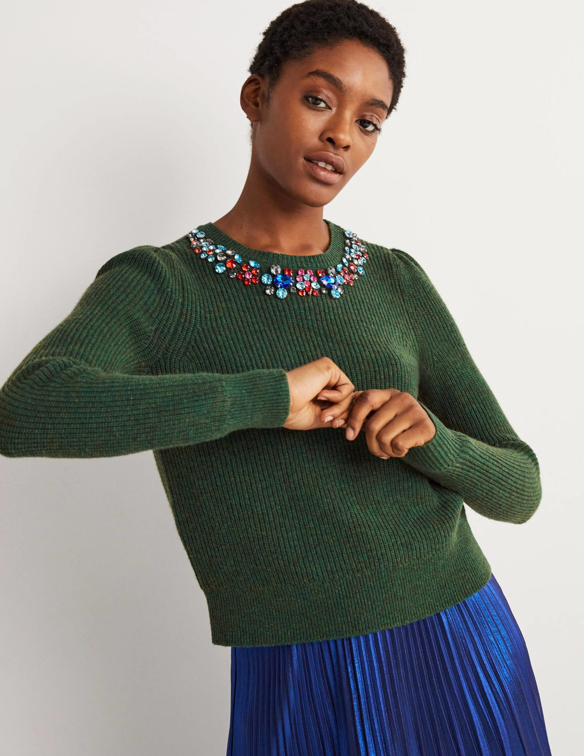 Pull ornementé-Vert foncé, col ornementé - Image 5