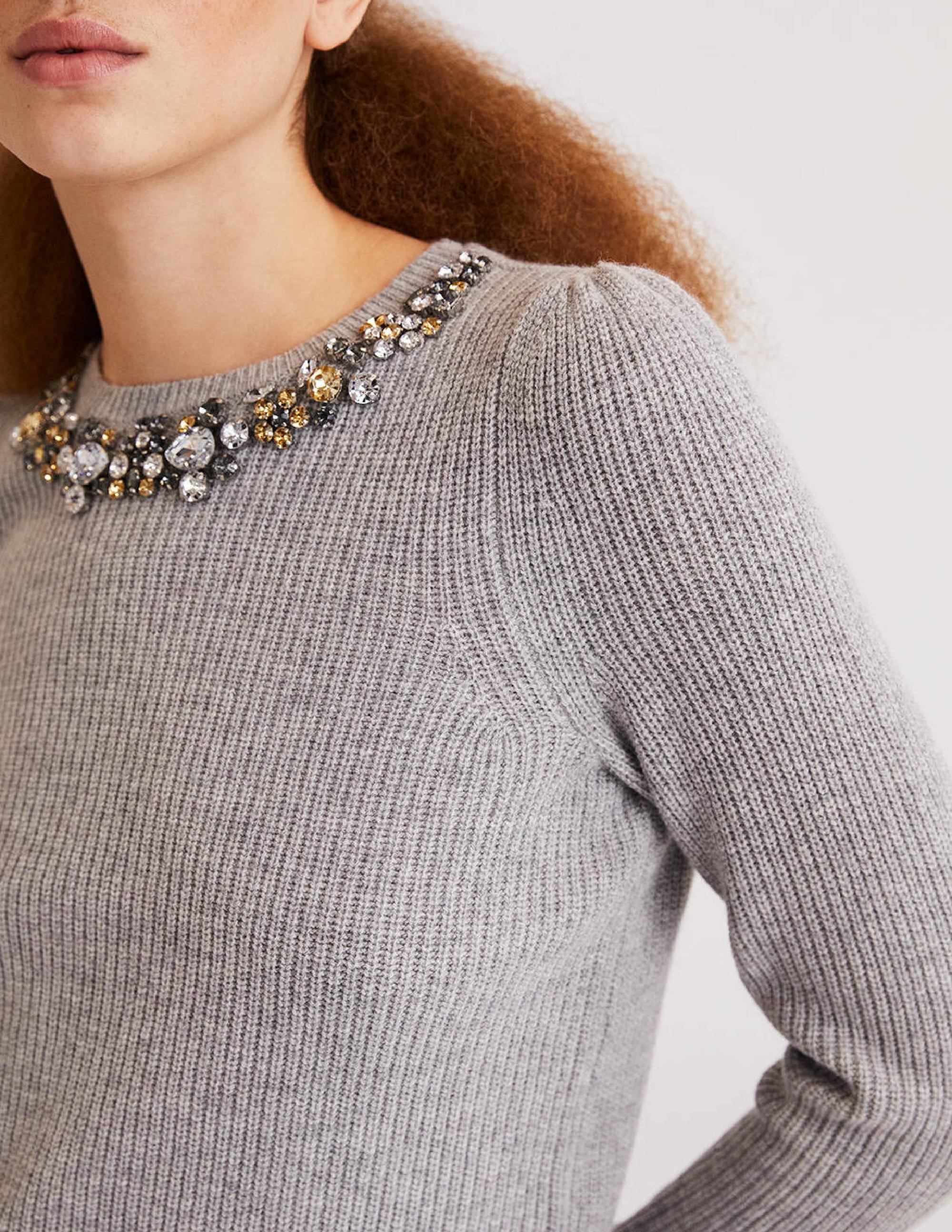 Embellished Party Jumper-Grey, Embellished Collar - Image 2