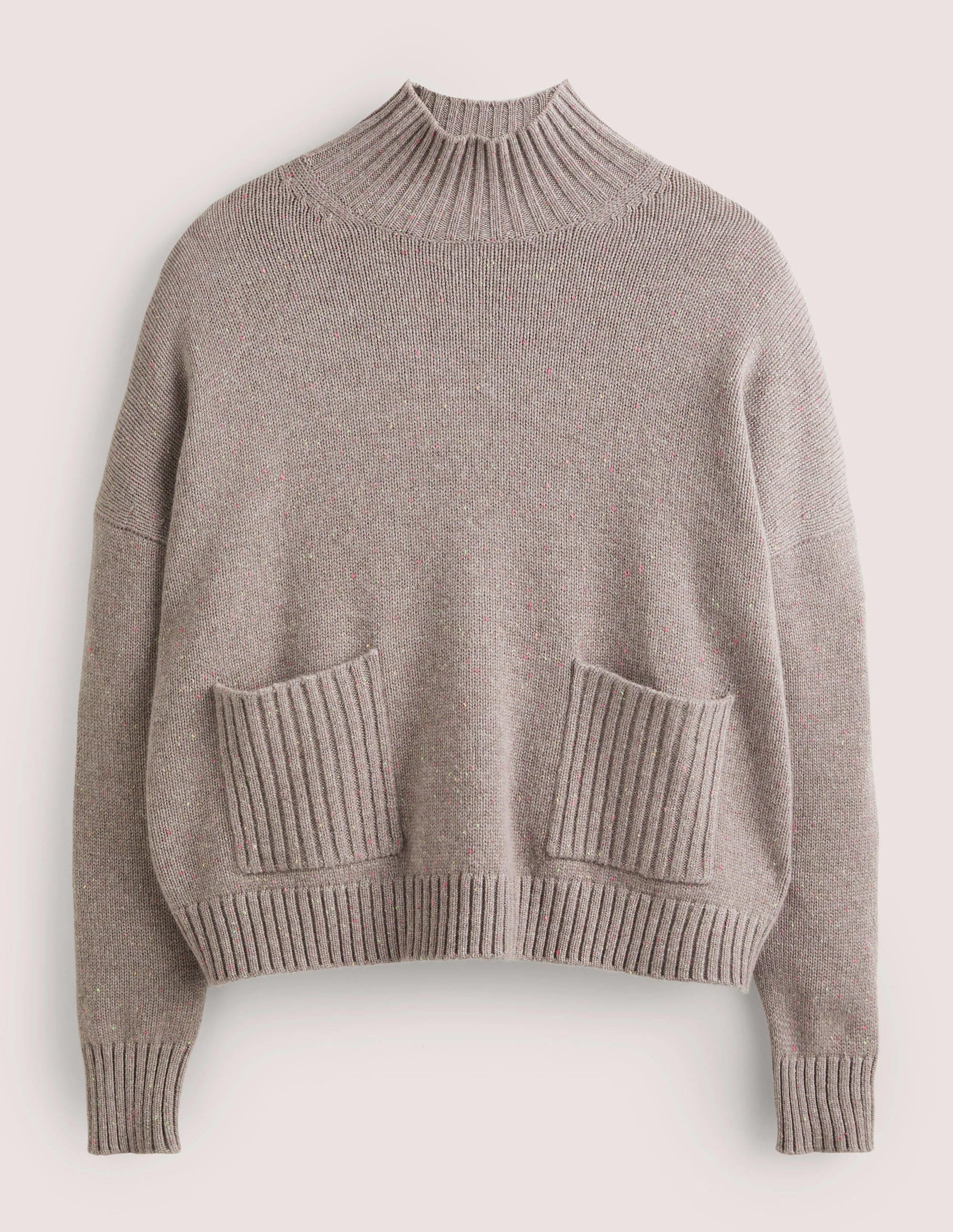 Cashmere High Neck Jumper-Grey, Multi Nep-6
