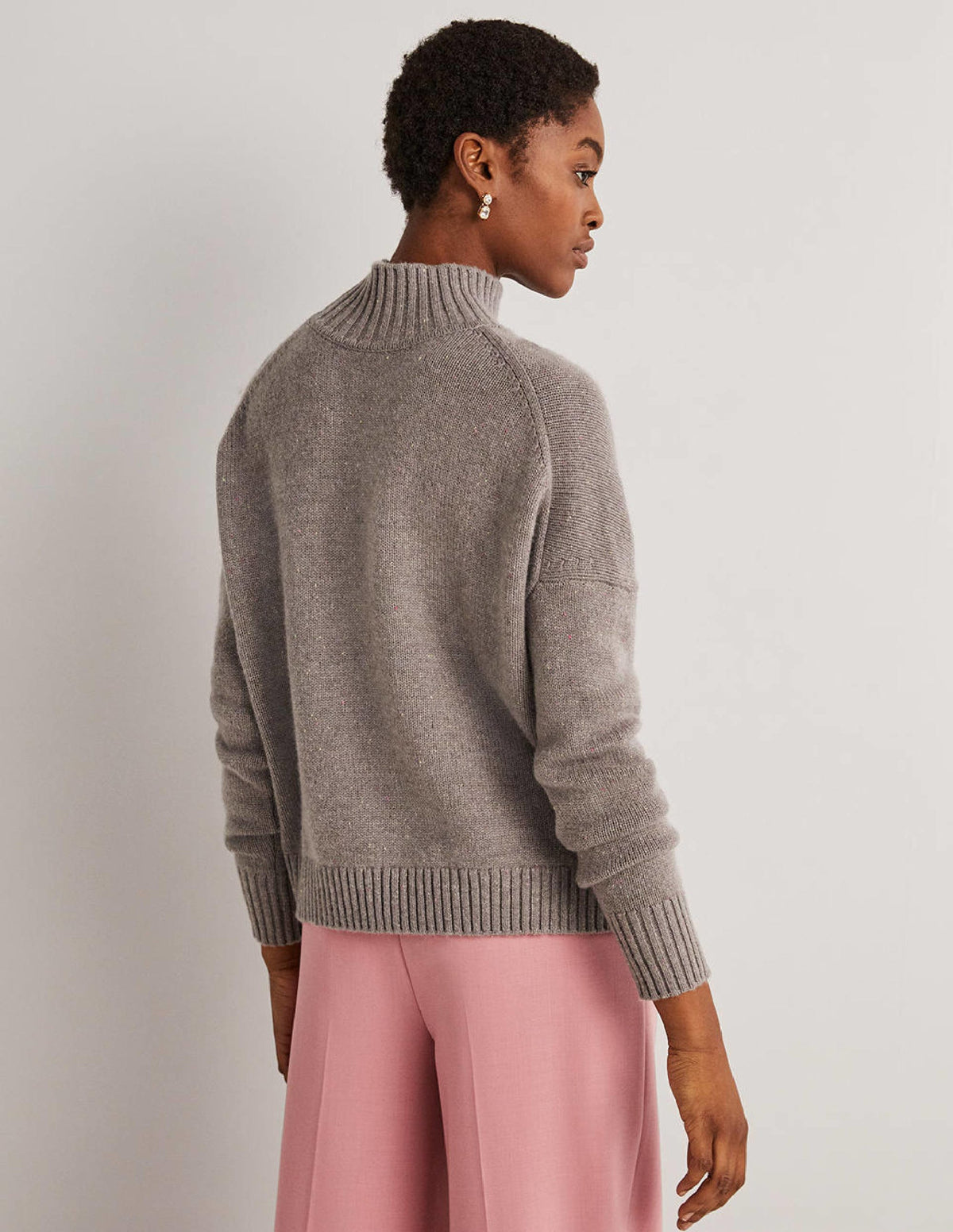 Cashmere High Neck Jumper-Grey, Multi Nep - Image 3