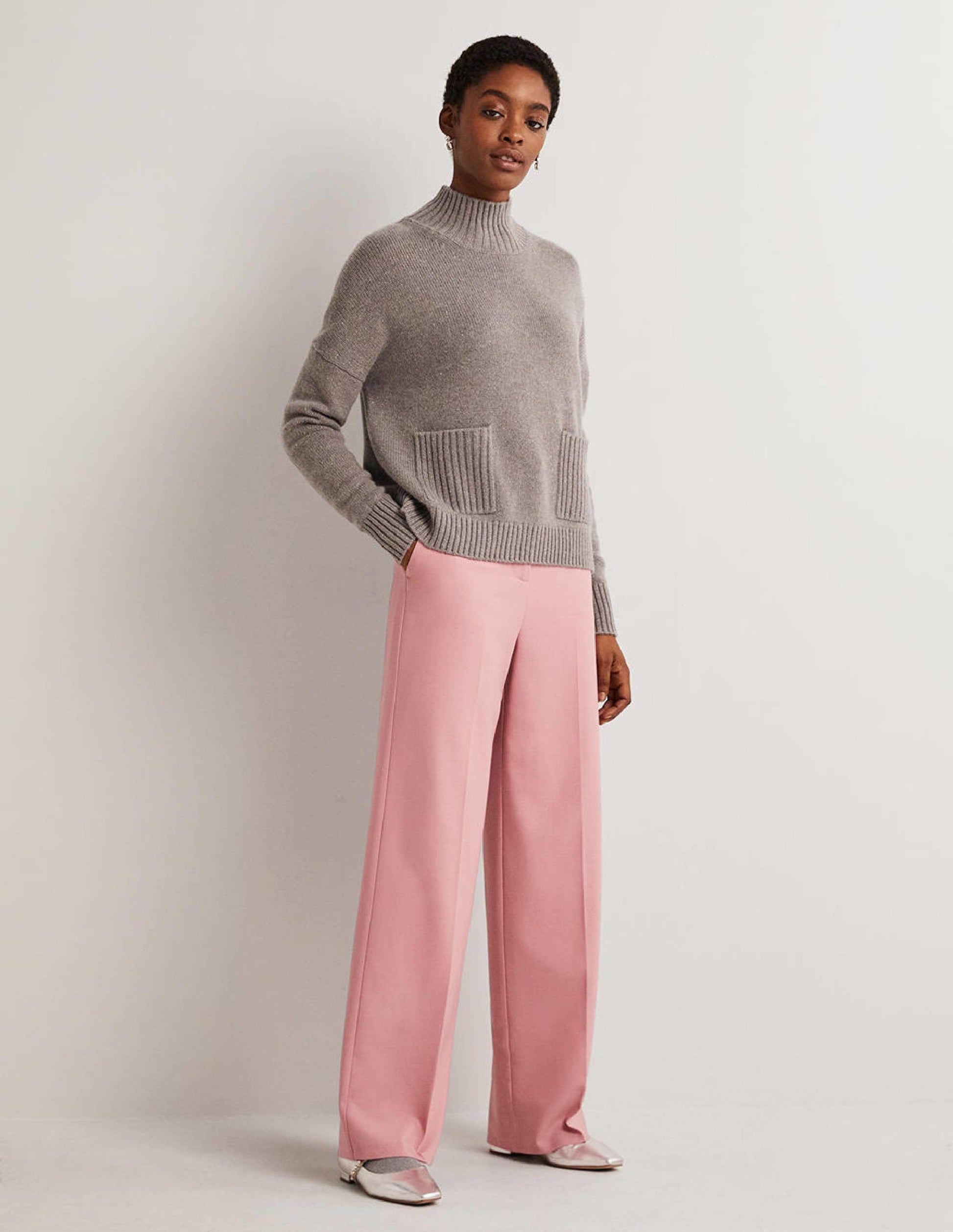 Cashmere High Neck Jumper-Grey, Multi Nep-4