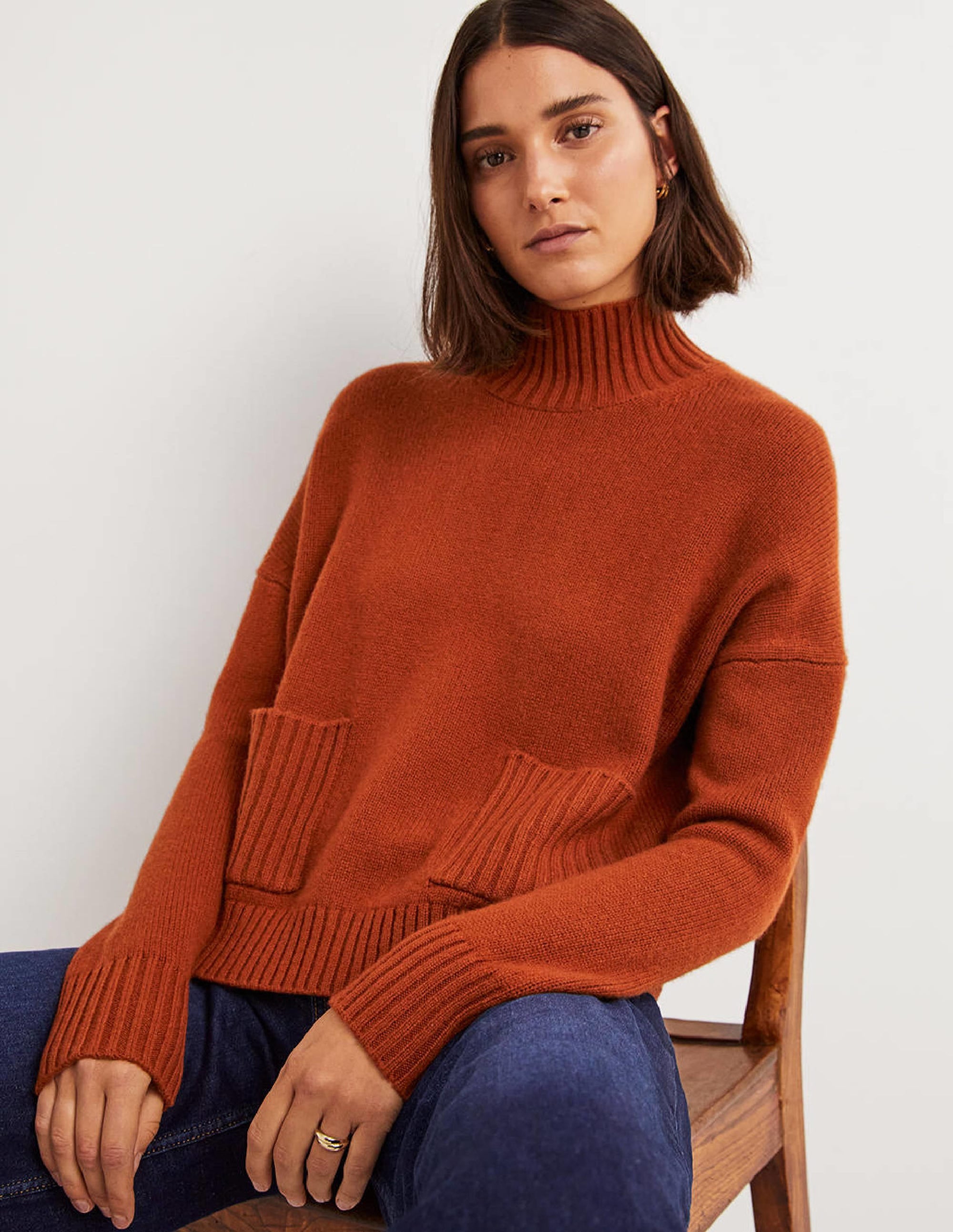 Kaschmirpullover mit hohem Kragen-Kupferrot - Image 1