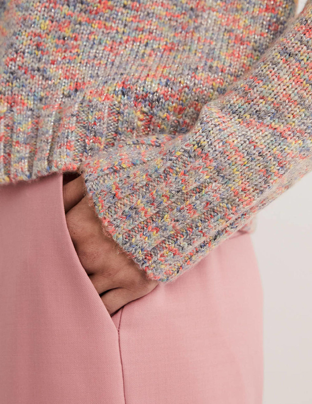 Gesprenkelter flauschiger Pullover-Grau Melange-2