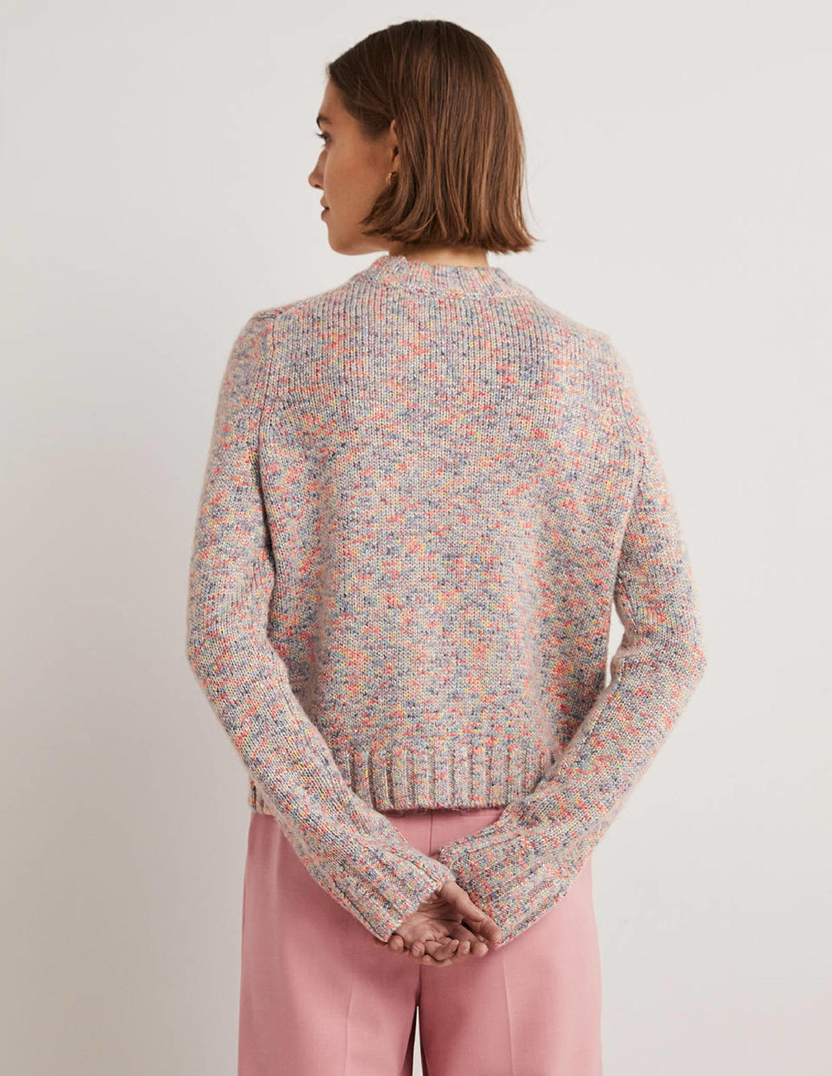 Gesprenkelter flauschiger Pullover-Grau Melange-3