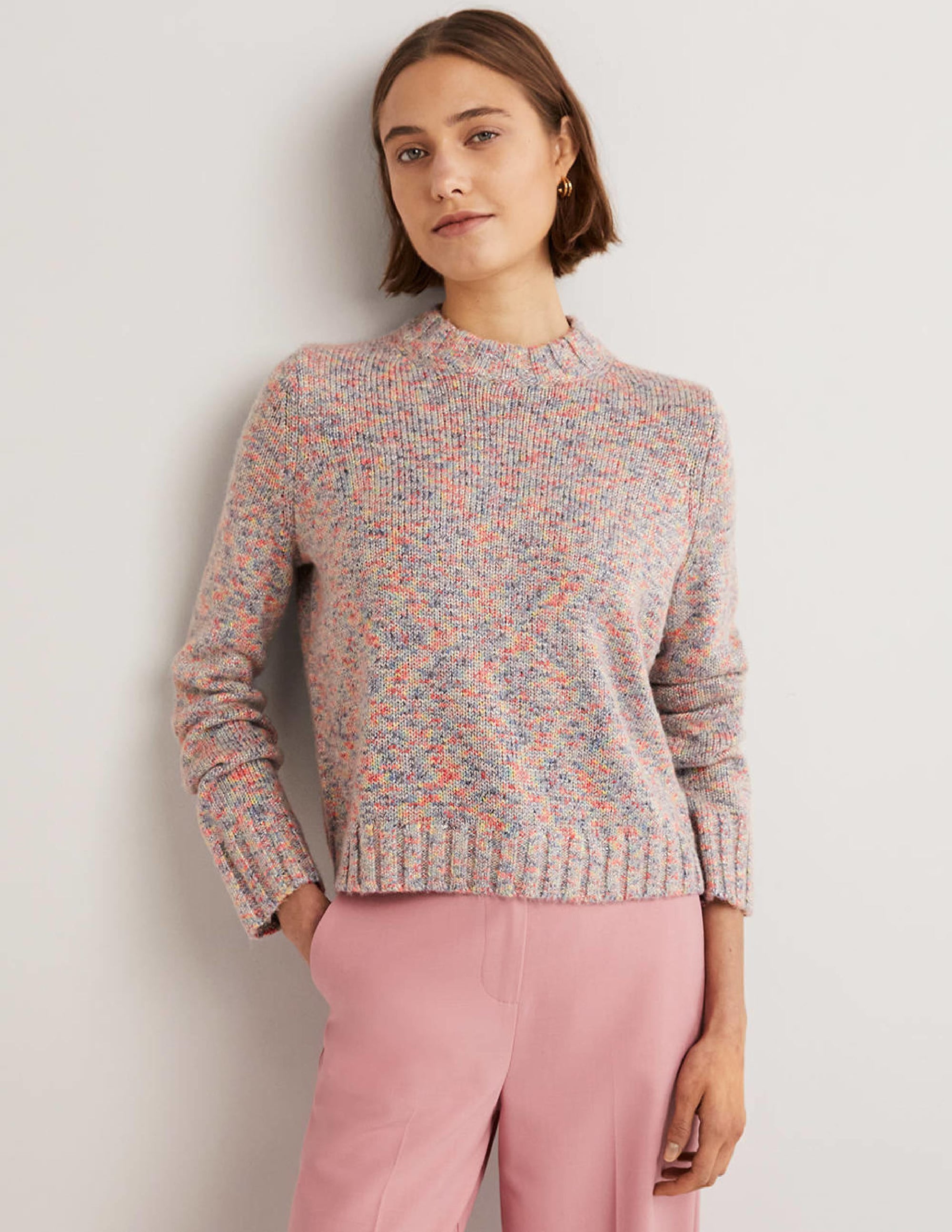 Gesprenkelter flauschiger Pullover-Grau Melange - Image 4